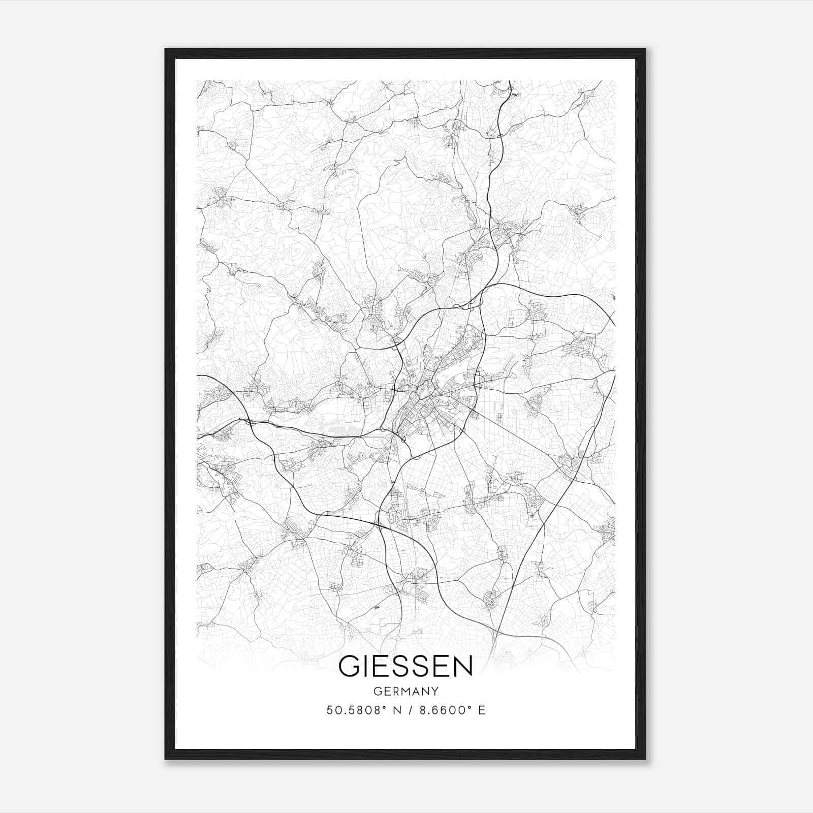 Giessen Germany Map Poster, Modern Home Decor Wall Art Print