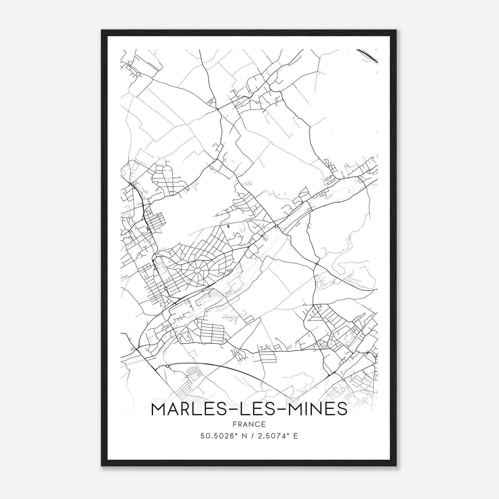 Marles-les-Mines France Map Poster, Modern Home Decor Wall Art Print