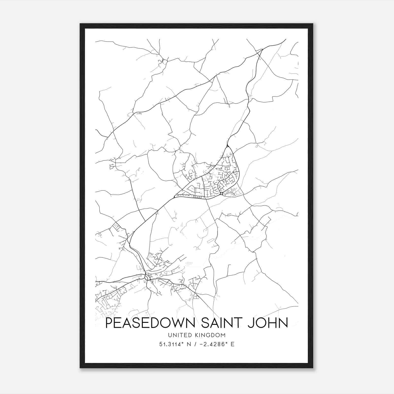 Peasedown Saint John United Kingdom Map Poster, Modern Home Decor Wall Art Print