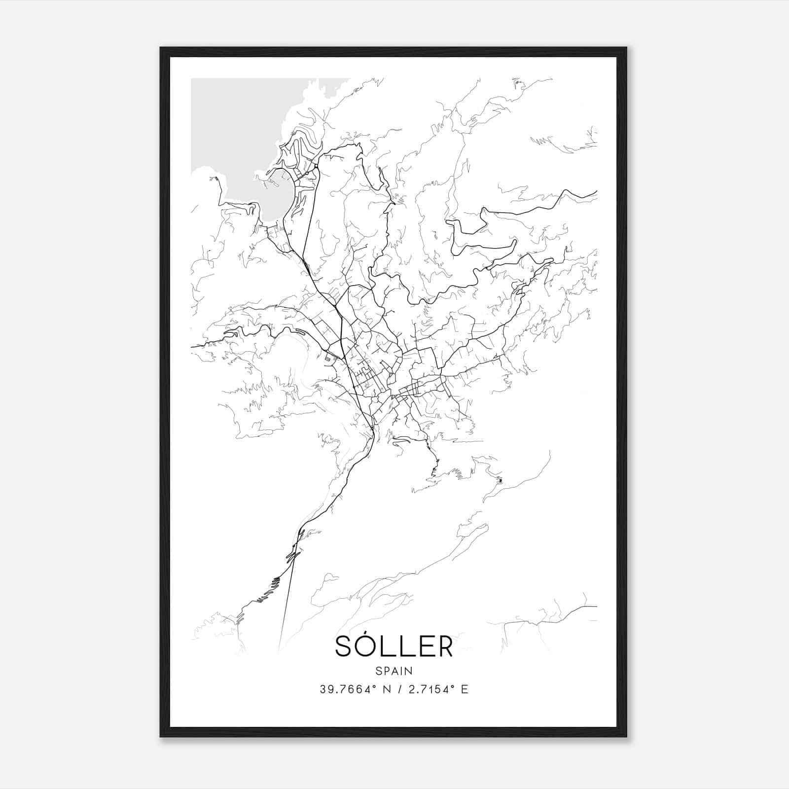Soller Spain Map Poster, Modern Home Decor Wall Art Print