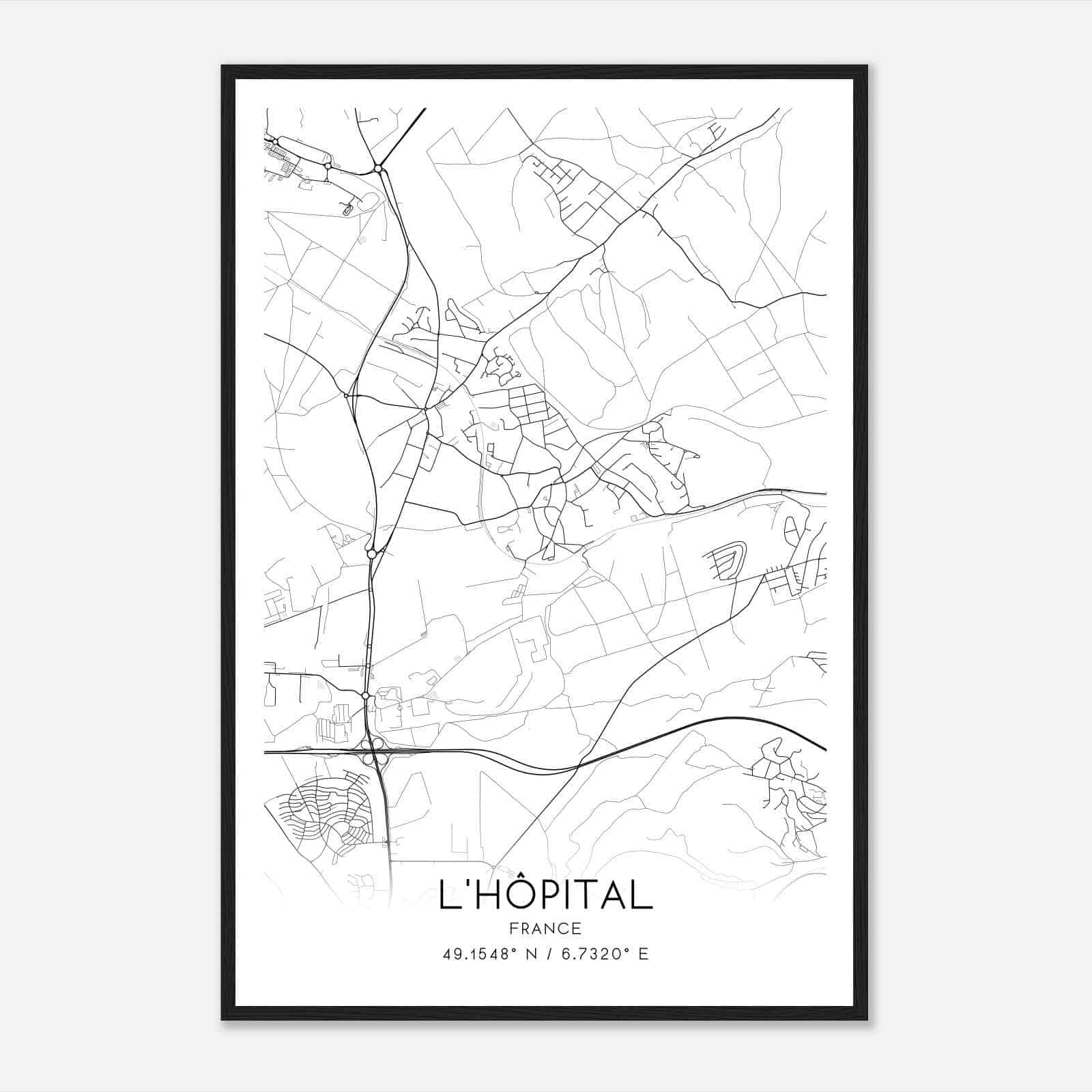 L’Hopital France Map Poster, Modern Home Decor Wall Art Print