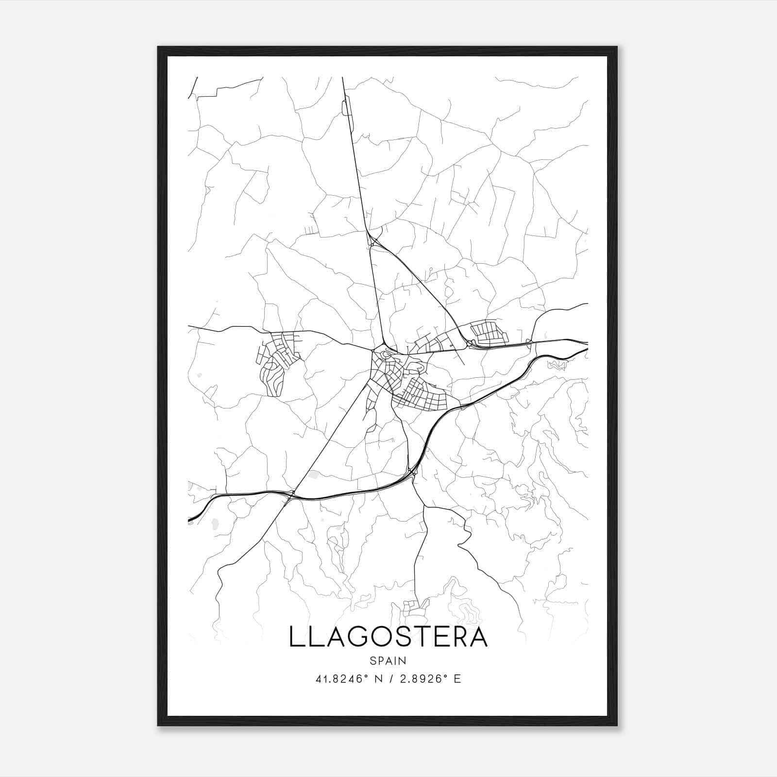 Llagostera Spain Map Poster, Modern Home Decor Wall Art Print