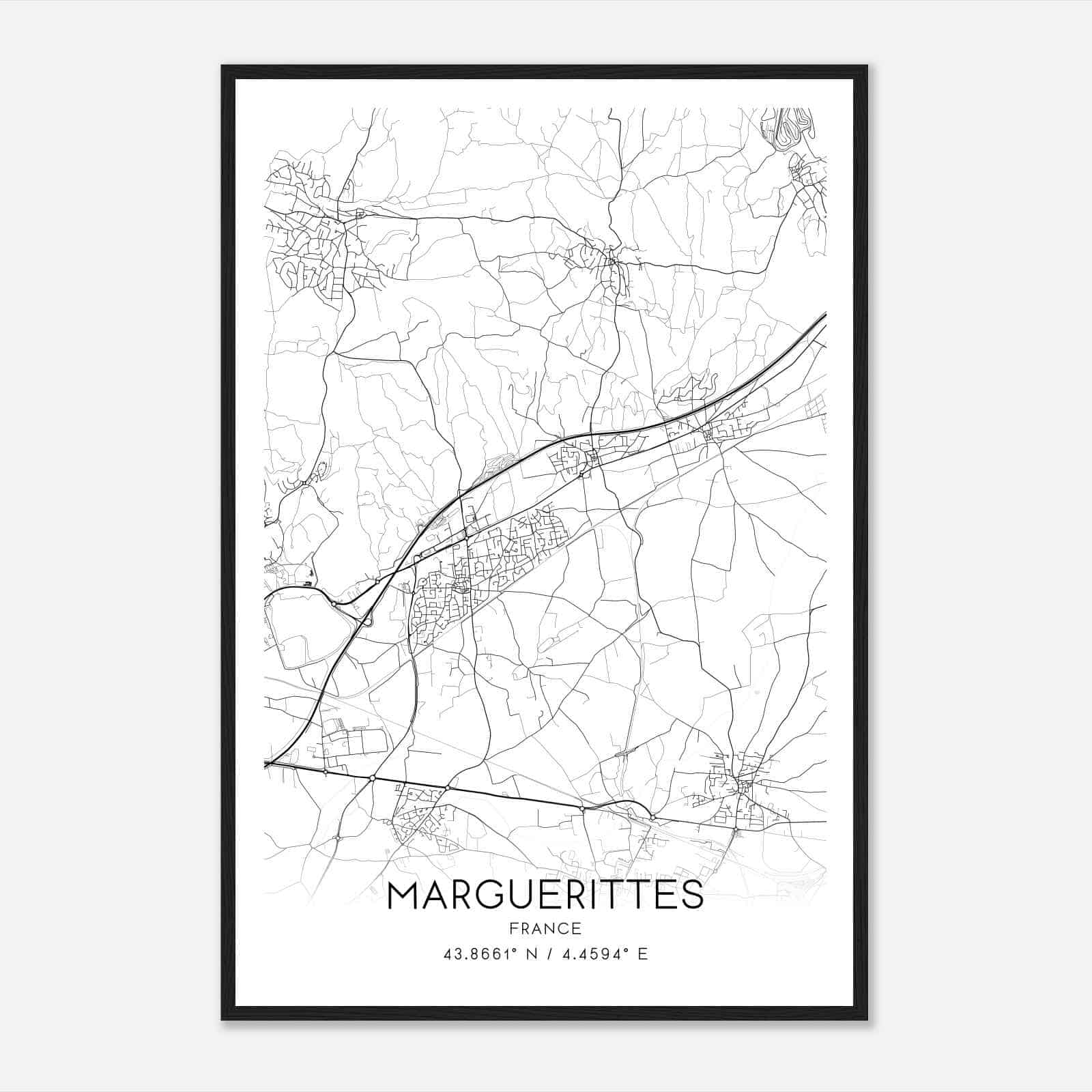 Marguerittes France Map Poster, Modern Home Decor Wall Art Print