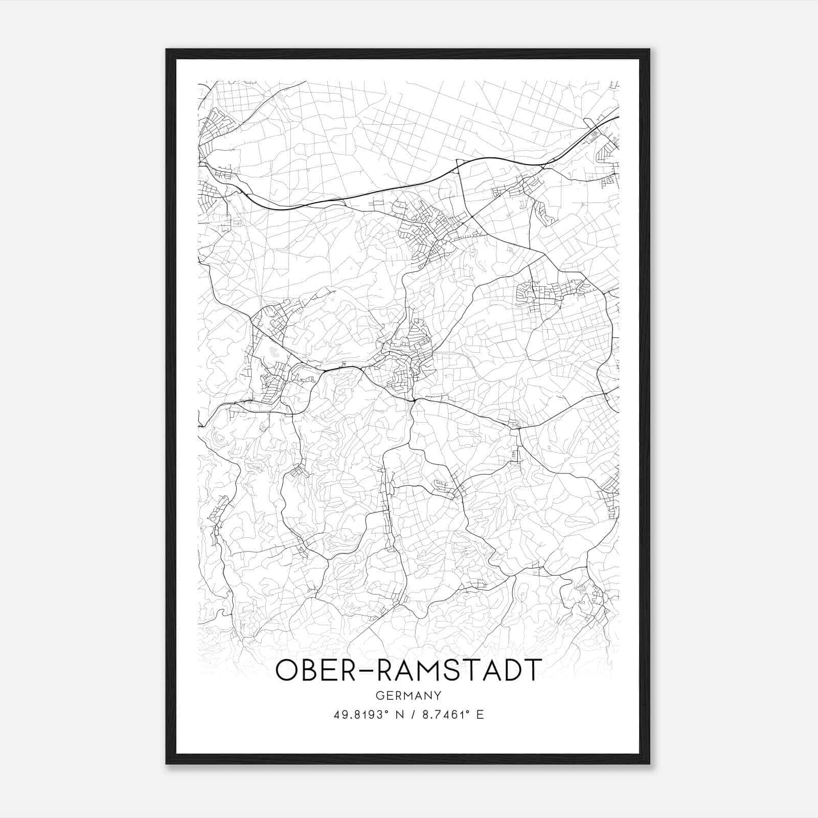 Ober-Ramstadt Germany Map Poster, Modern Home Decor Wall Art Print