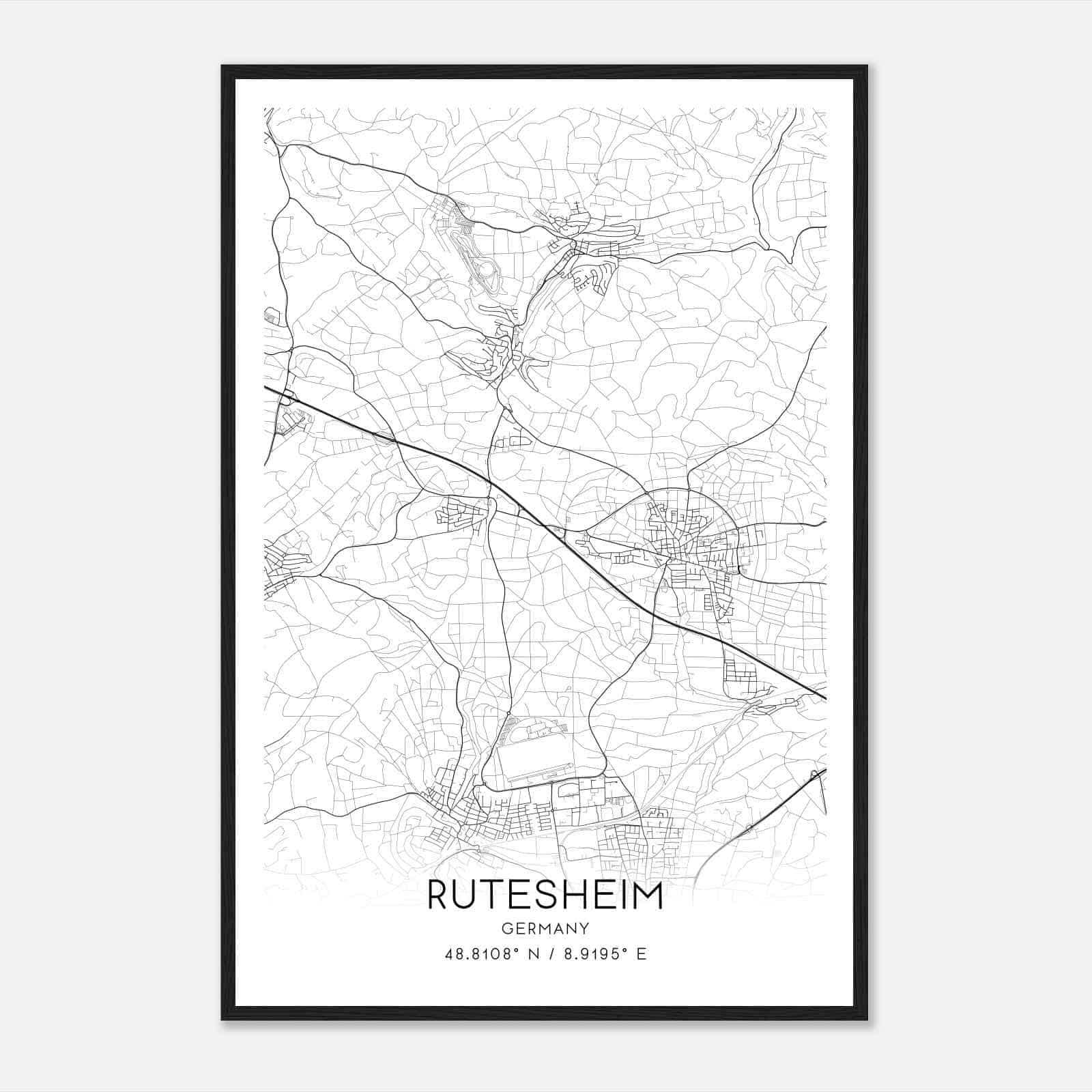 Rutesheim Germany Map Poster, Modern Home Decor Wall Art Print