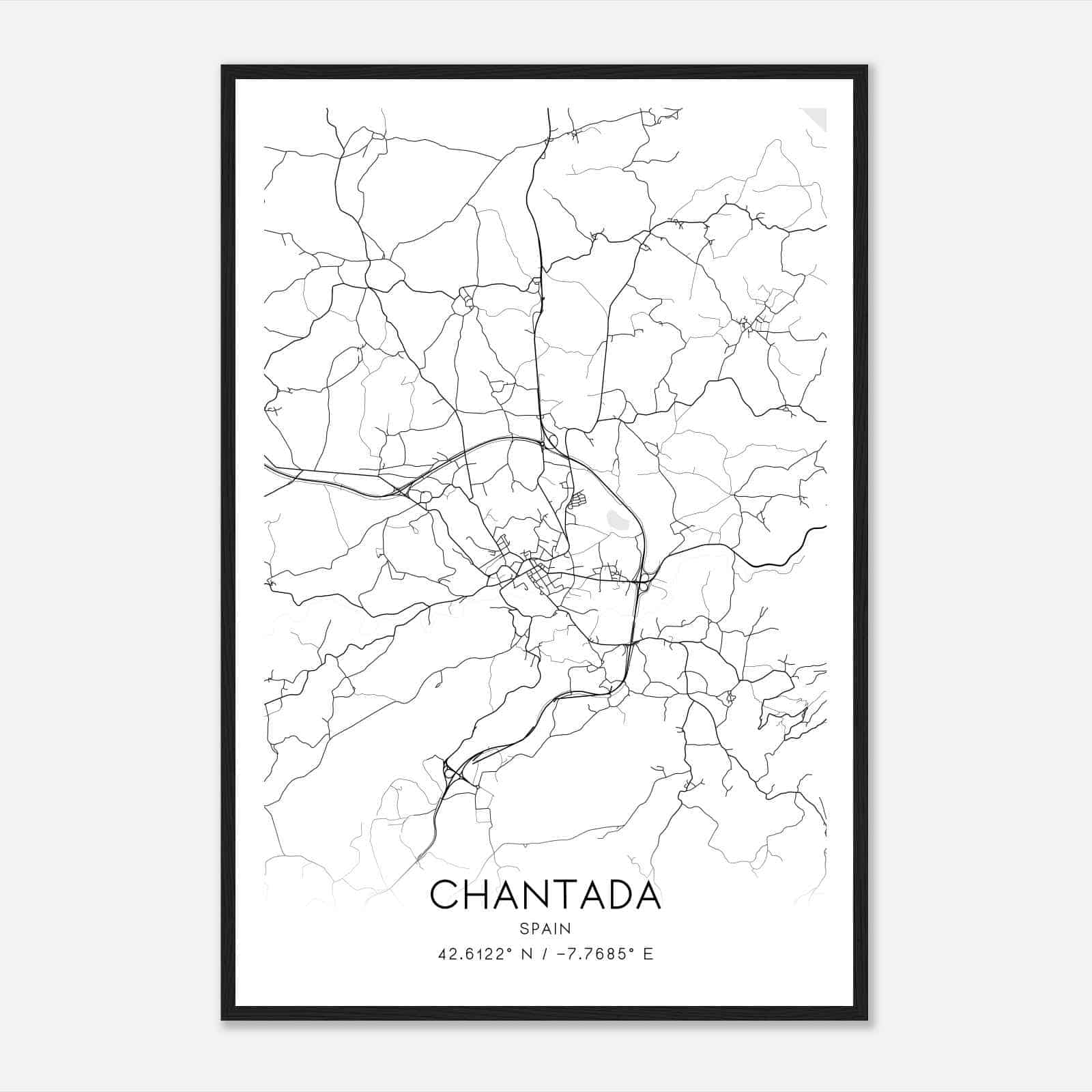 Chantada Spain Map Poster, Modern Home Decor Wall Art Print