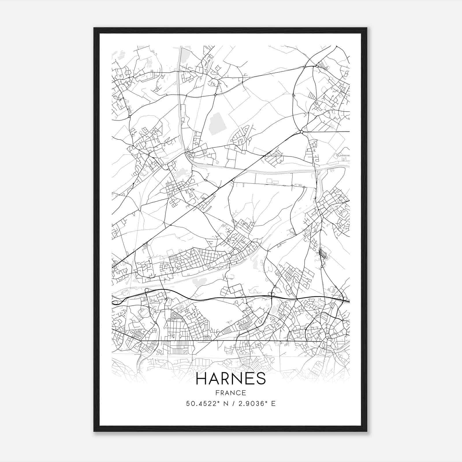 Harnes France Map Poster, Modern Home Decor Wall Art Print
