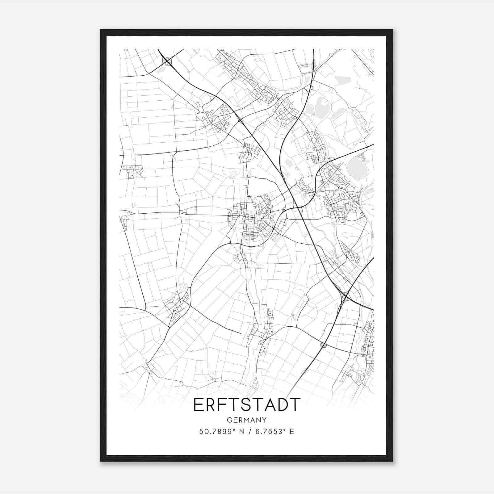 Erftstadt Germany Map Poster, Modern Home Decor Wall Art Print