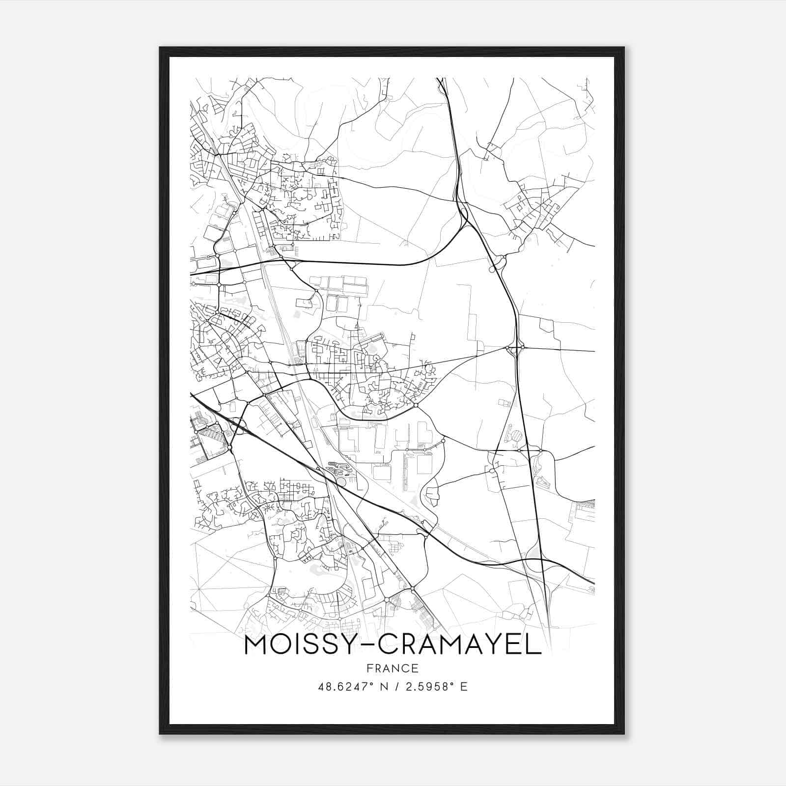 Moissy-Cramayel France Map Poster, Modern Home Decor Wall Art Print
