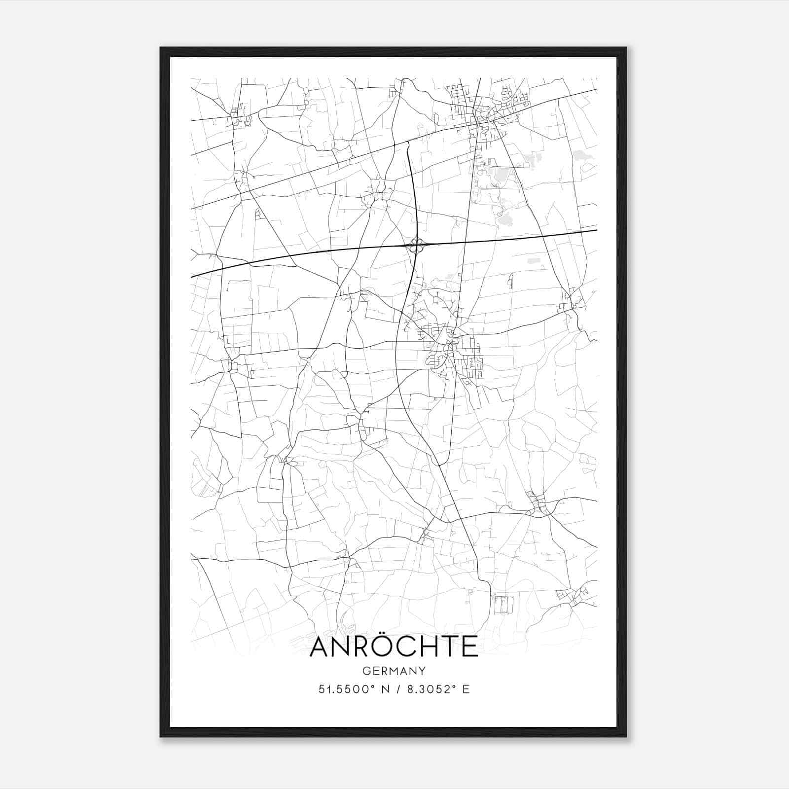 Anrochte Germany Map Poster, Modern Home Decor Wall Art Print