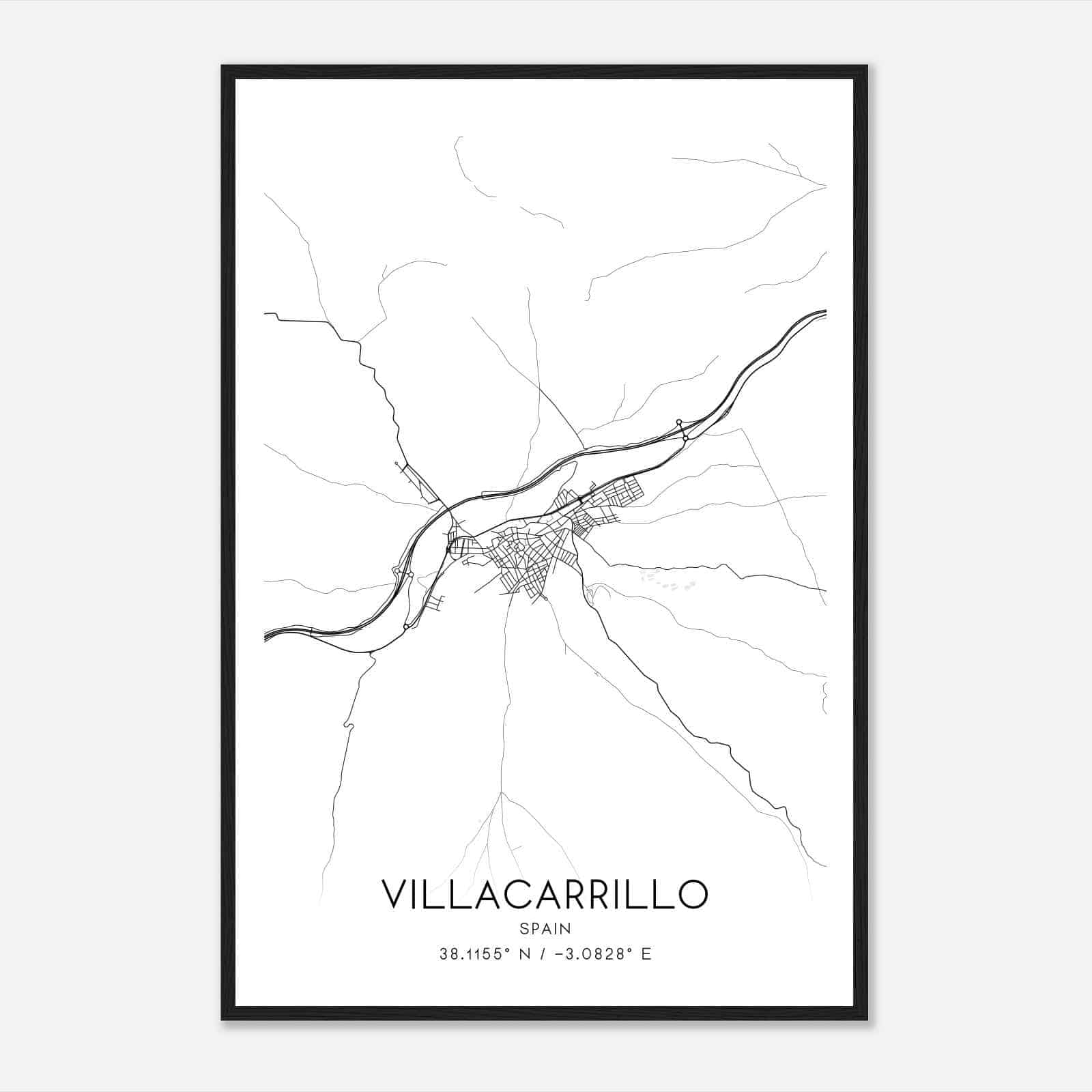 Villacarrillo Spain Map Poster, Modern Home Decor Wall Art Print