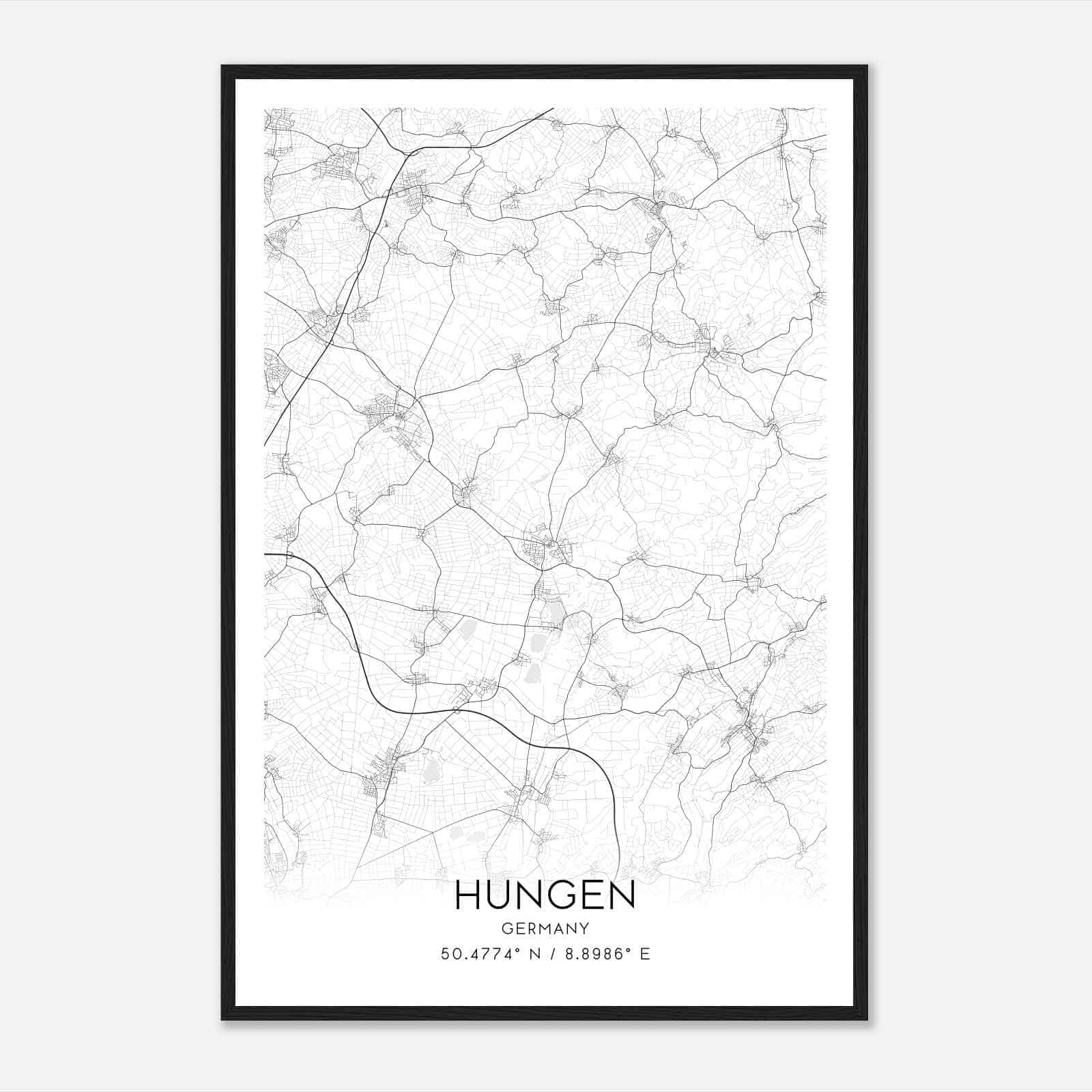 Hungen Germany Map Poster, Modern Home Decor Wall Art Print