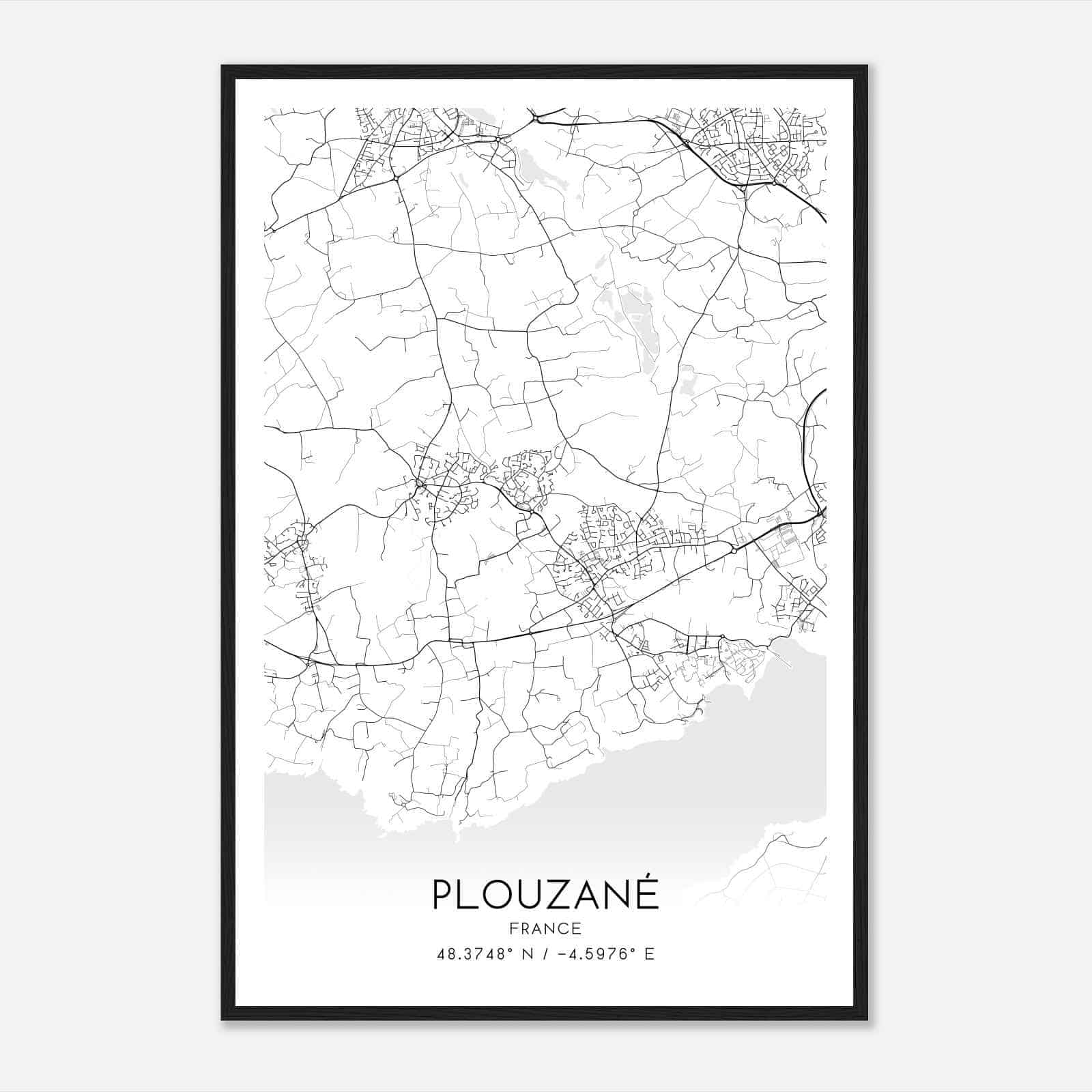 Plouzane France Map Poster, Modern Home Decor Wall Art Print