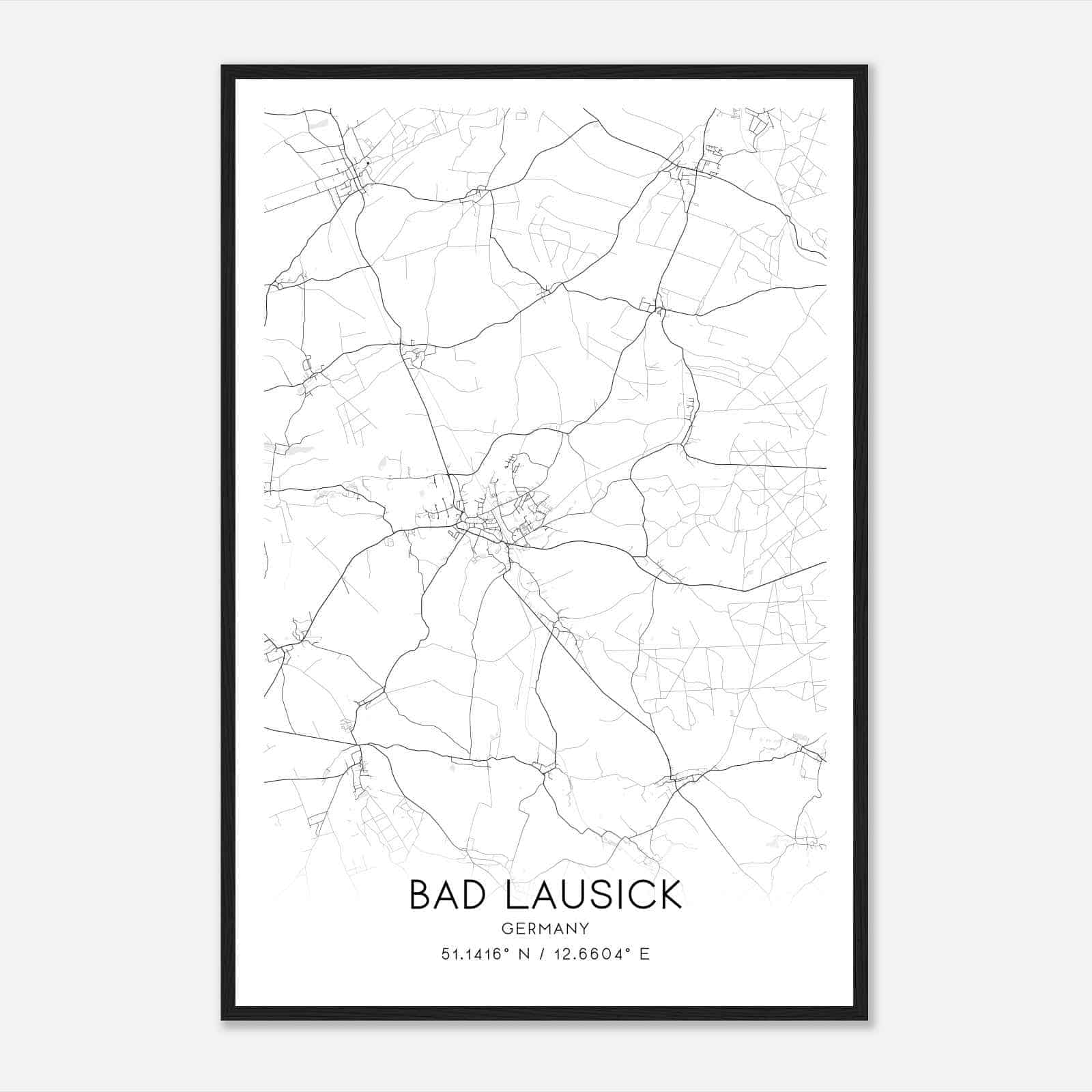 Bad Lausick Germany Map Poster, Modern Home Decor Wall Art Print