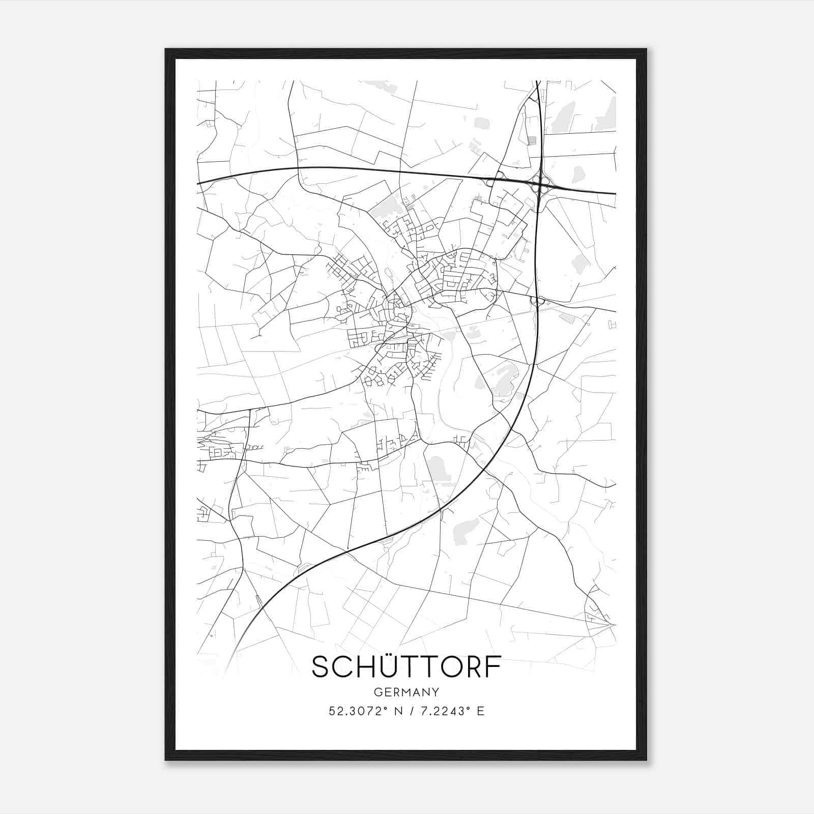 Schuttorf Germany Map Poster, Modern Home Decor Wall Art Print