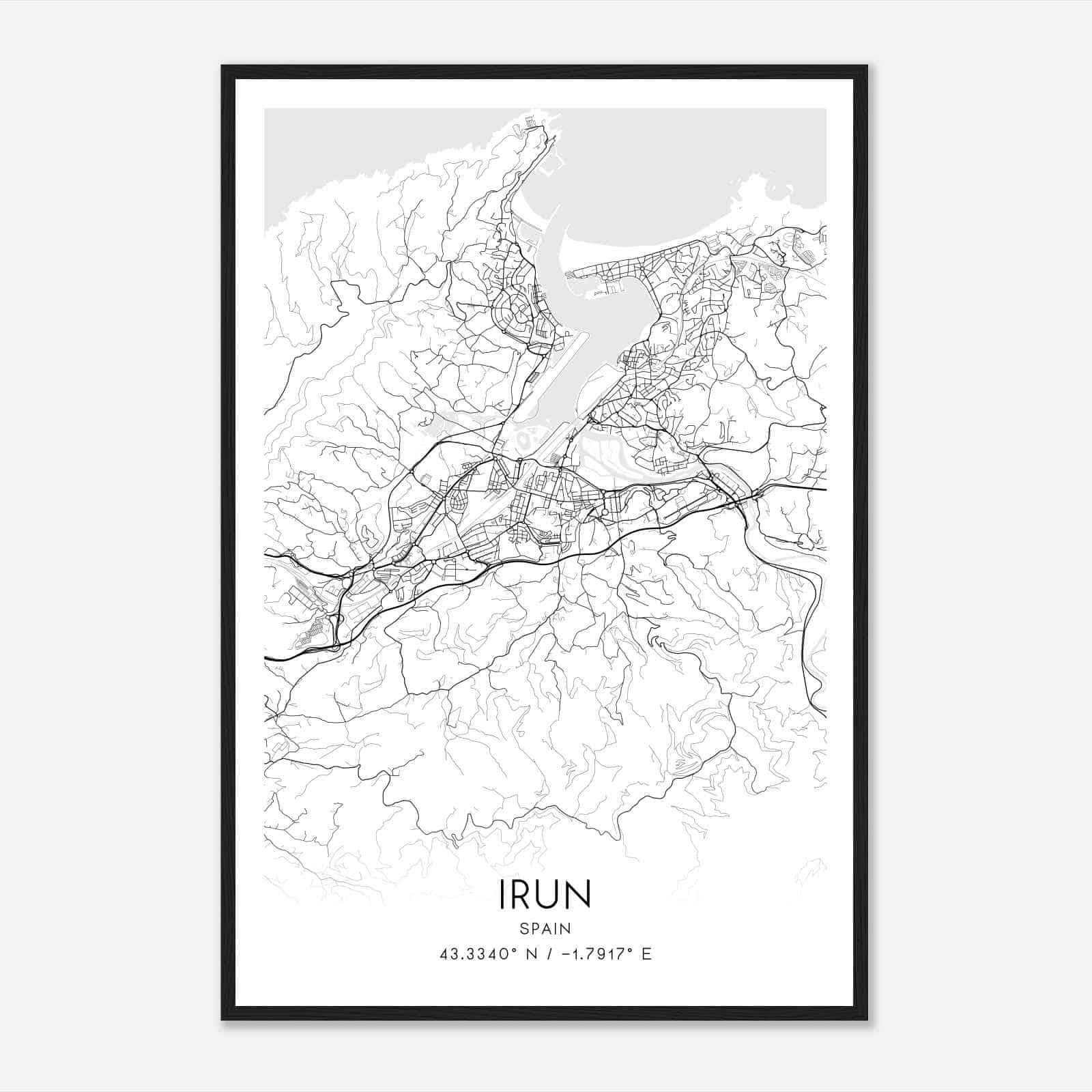 Irun Spain Map Poster, Modern Home Decor Wall Art Print