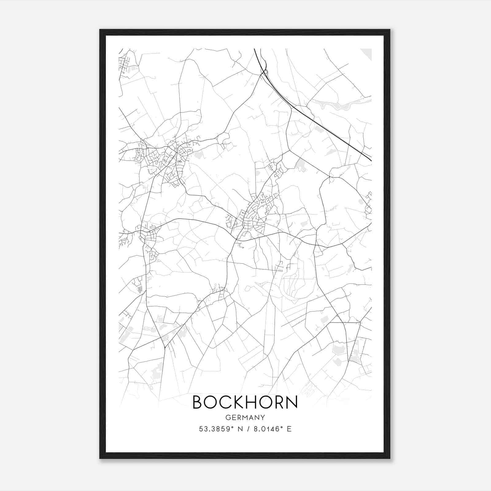 Bockhorn Germany Map Poster, Modern Home Decor Wall Art Print