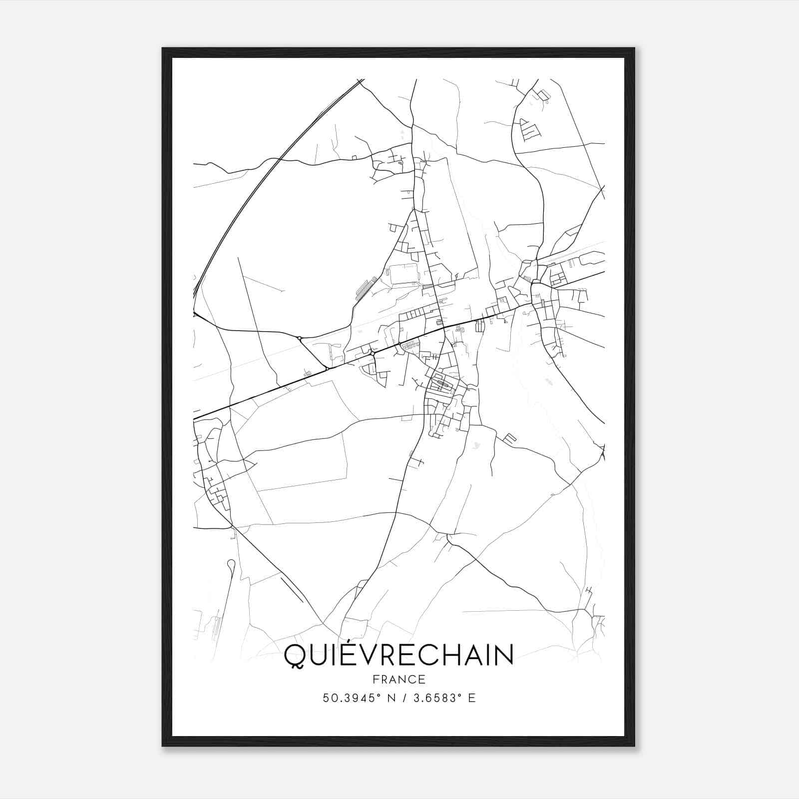 Quievrechain France Map Poster, Modern Home Decor Wall Art Print