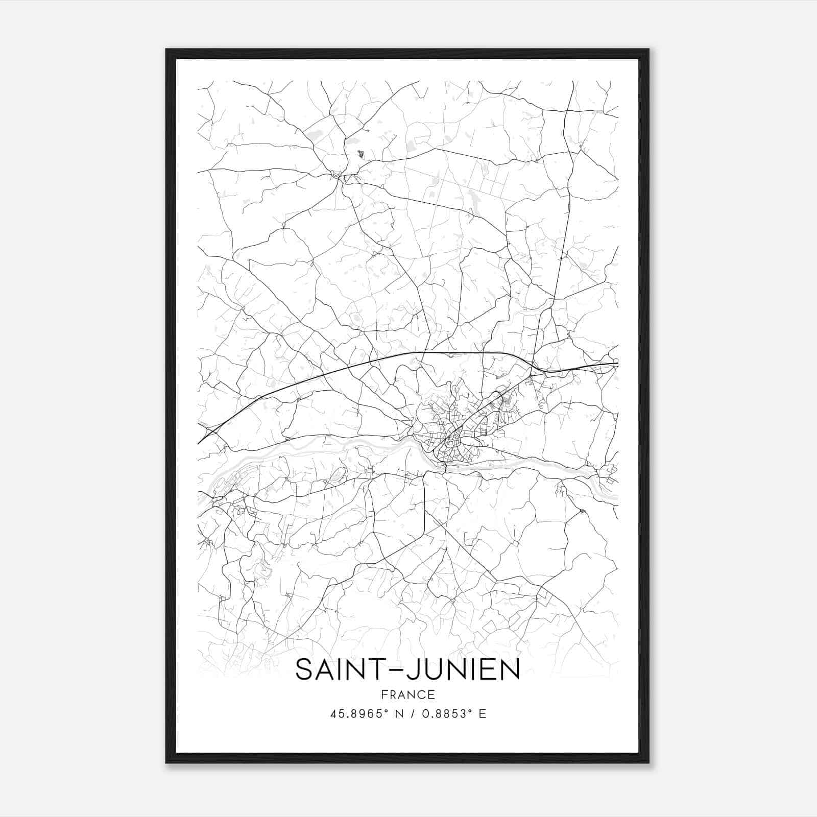 Saint-Junien France Map Poster, Modern Home Decor Wall Art Print