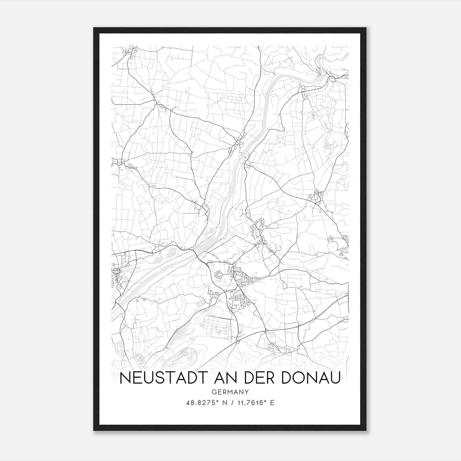 Neustadt an der Donau Germany Map Poster, Modern Home Decor Wall Art Print
