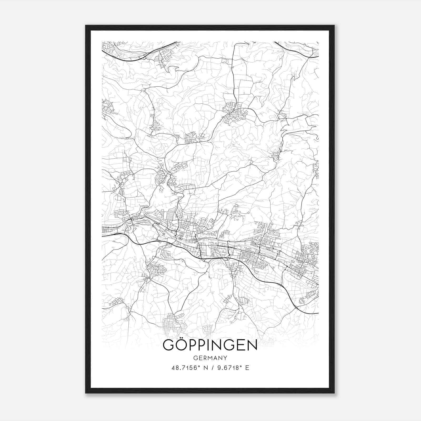 Goppingen Germany Map Poster, Modern Home Decor Wall Art Print