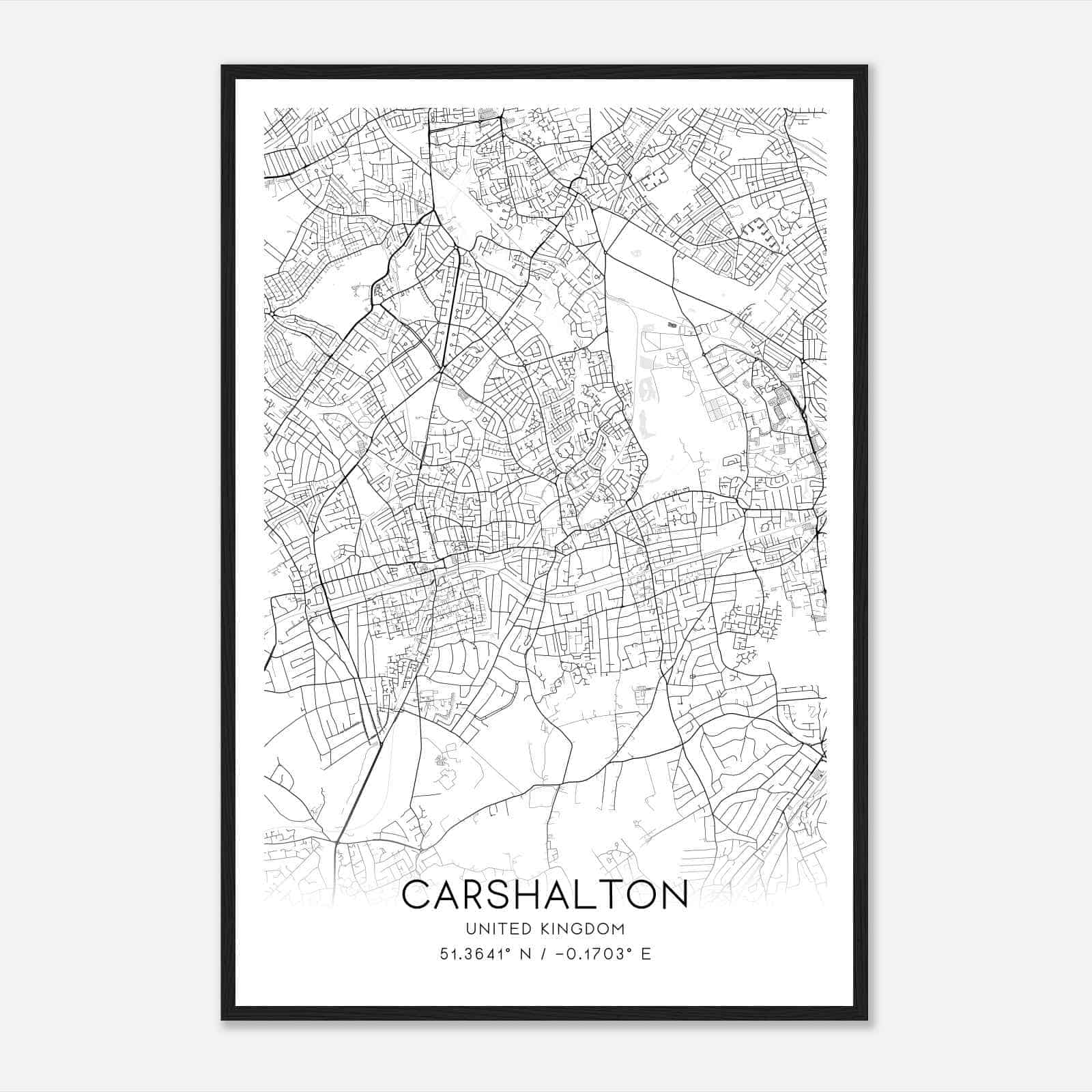 Carshalton United Kingdom Map Poster, Modern Home Decor Wall Art Print