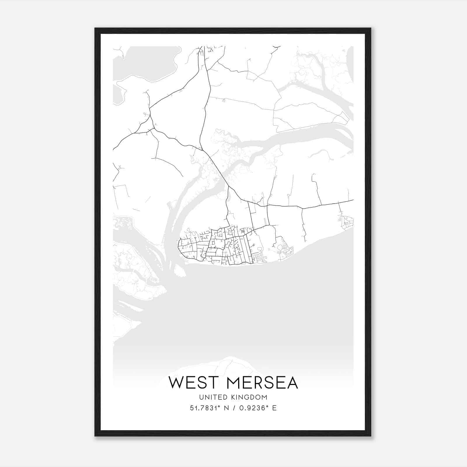 West Mersea United Kingdom Map Poster, Modern Home Decor Wall Art Print