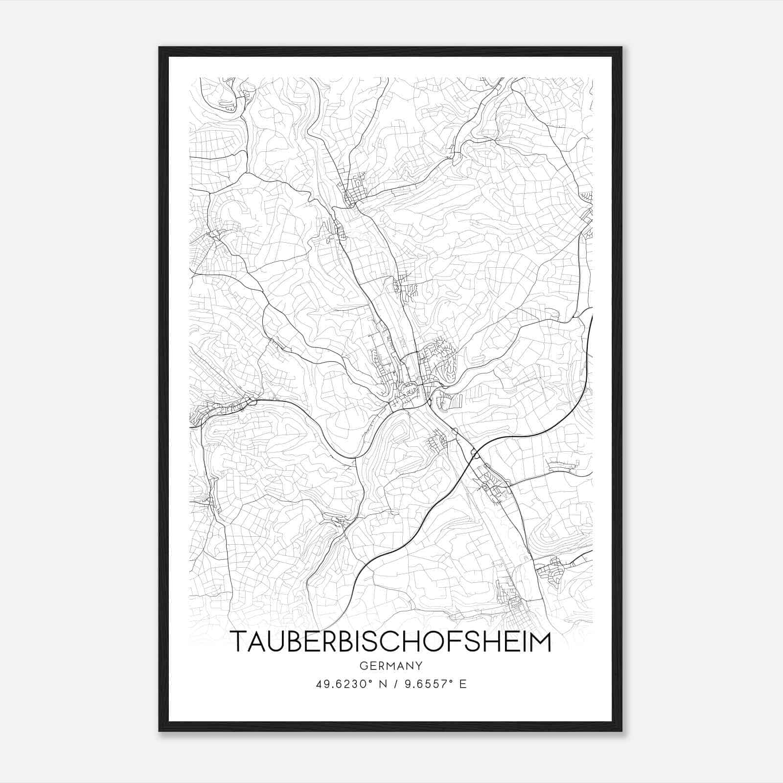 Tauberbischofsheim Germany Map Poster, Modern Home Decor Wall Art Print