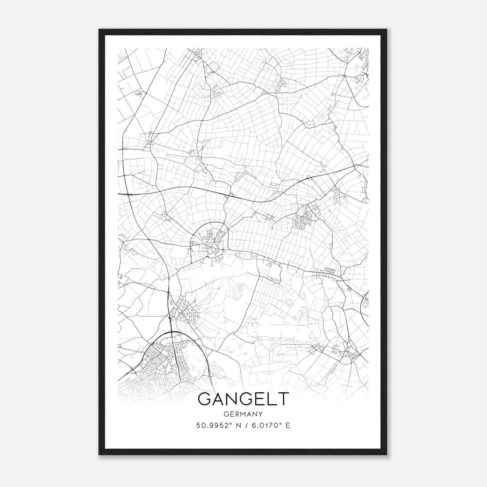 Gangelt Germany Map Poster, Modern Home Decor Wall Art Print