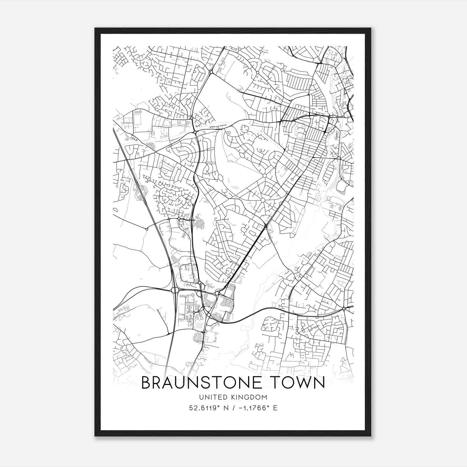 Braunstone United Kingdom Map Poster, Modern Home Decor Wall Art Print