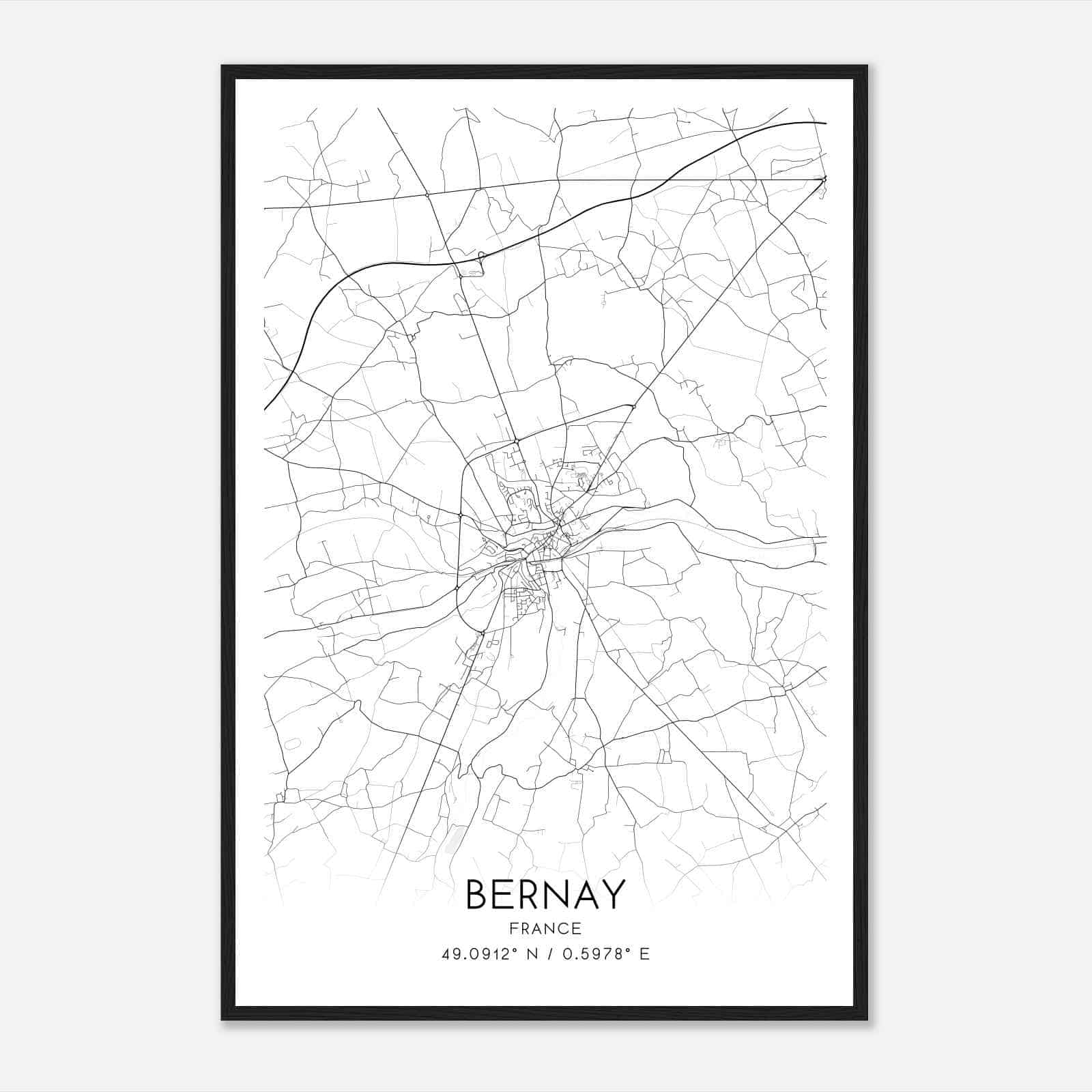 Bernay France Map Poster, Modern Home Decor Wall Art Print