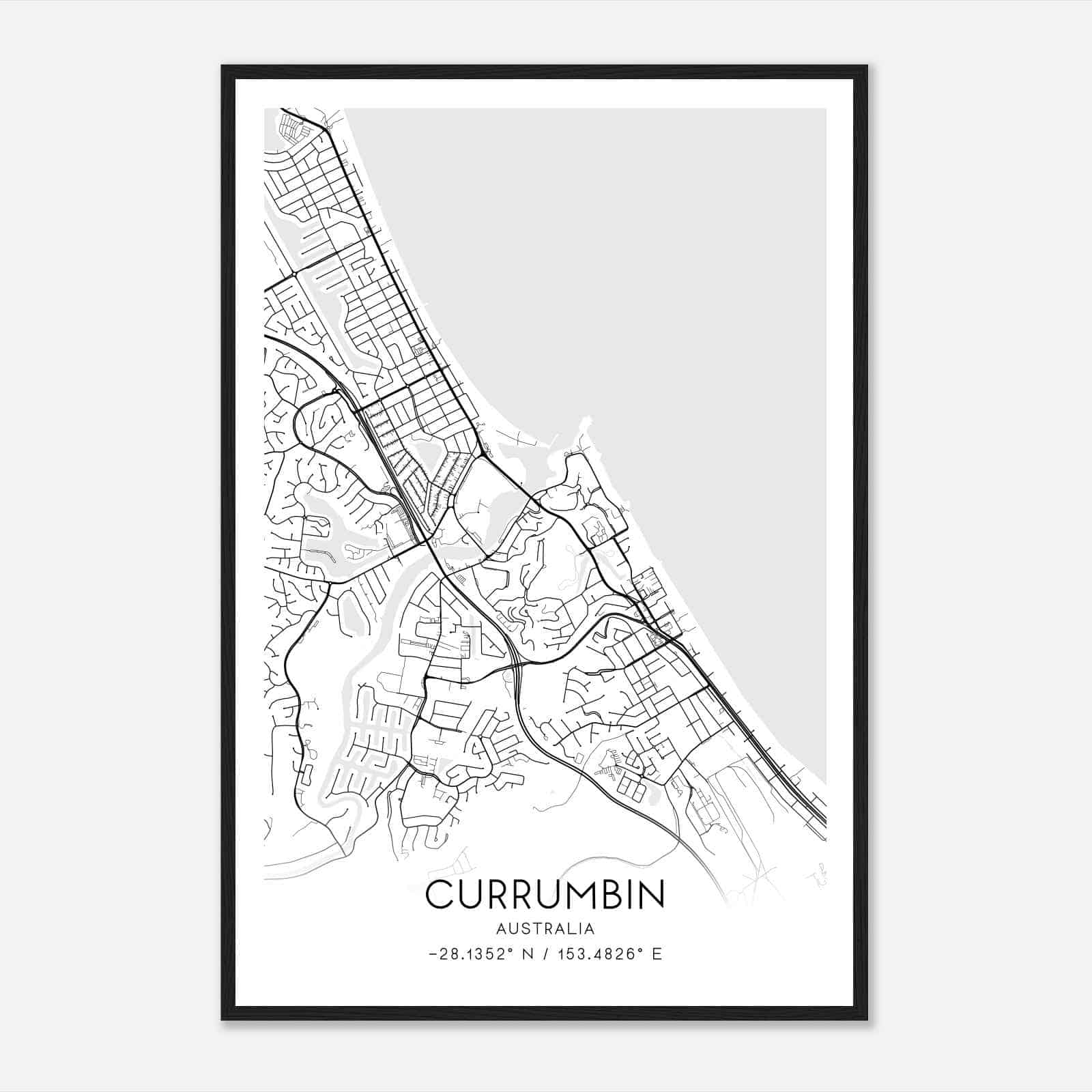Currumbin Australia Map Poster, Modern Home Decor Wall Art Print