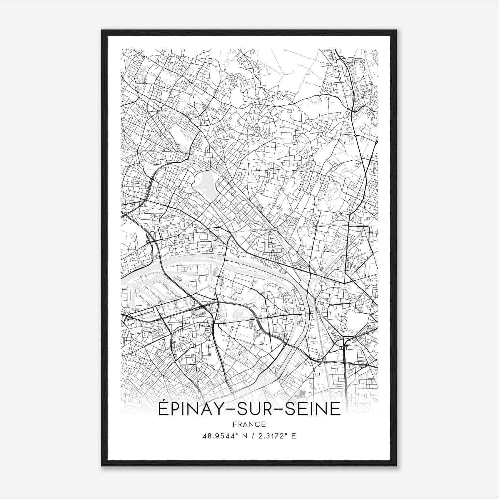 Epinay-sur-Seine France Map Poster, Modern Home Decor Wall Art Print