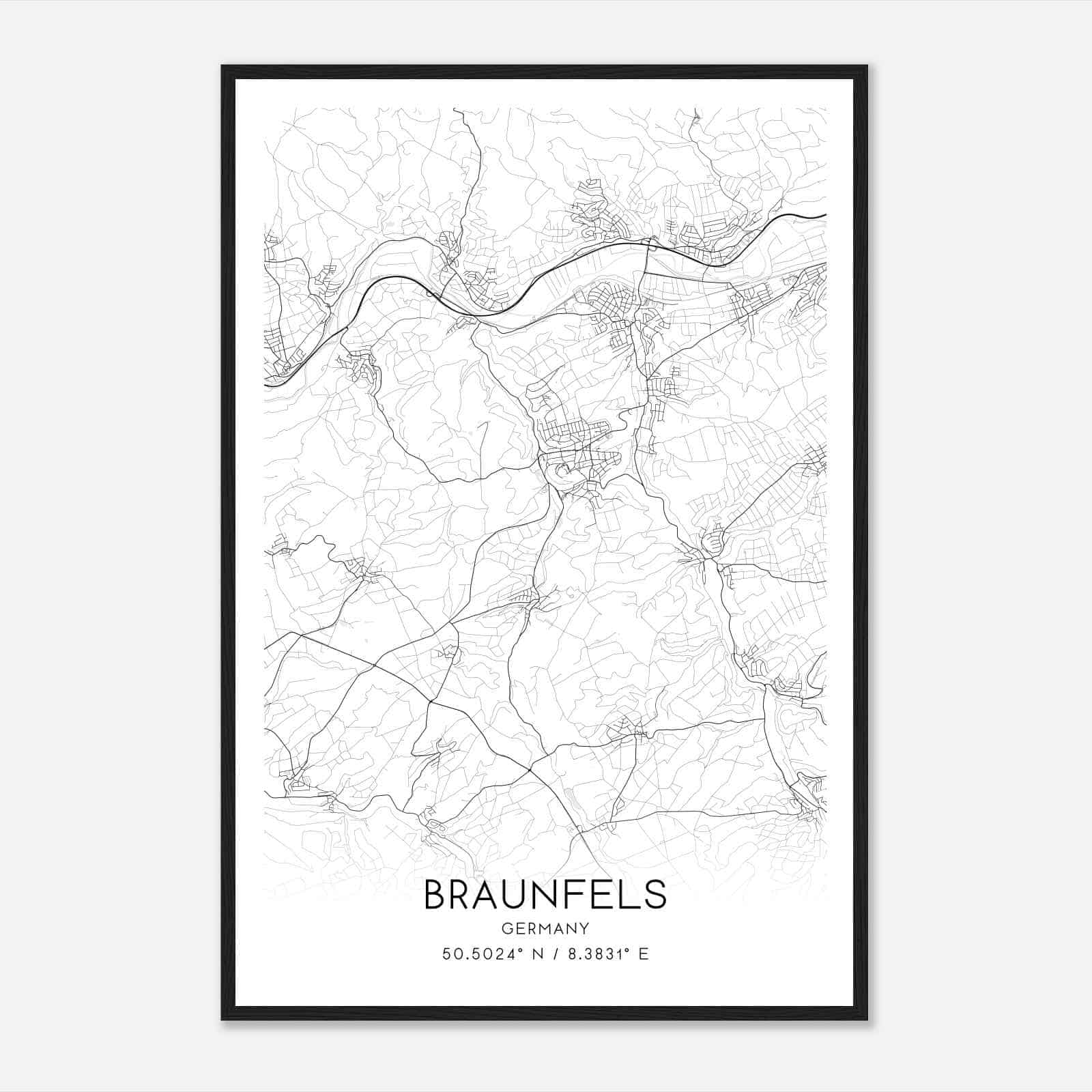 Braunfels Germany Map Poster, Modern Home Decor Wall Art Print