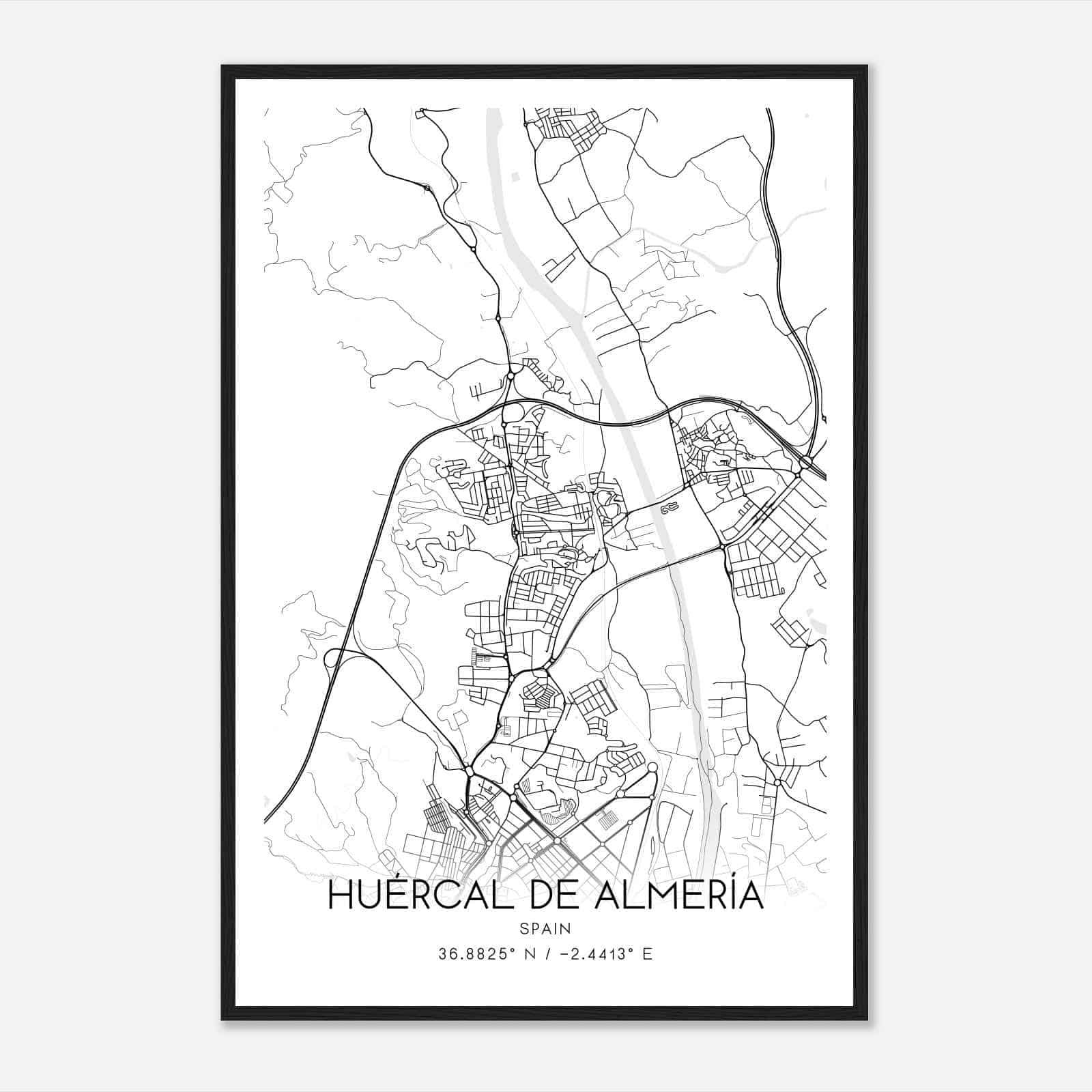 Huercal de Almeria Spain Map Poster, Modern Home Decor Wall Art Print