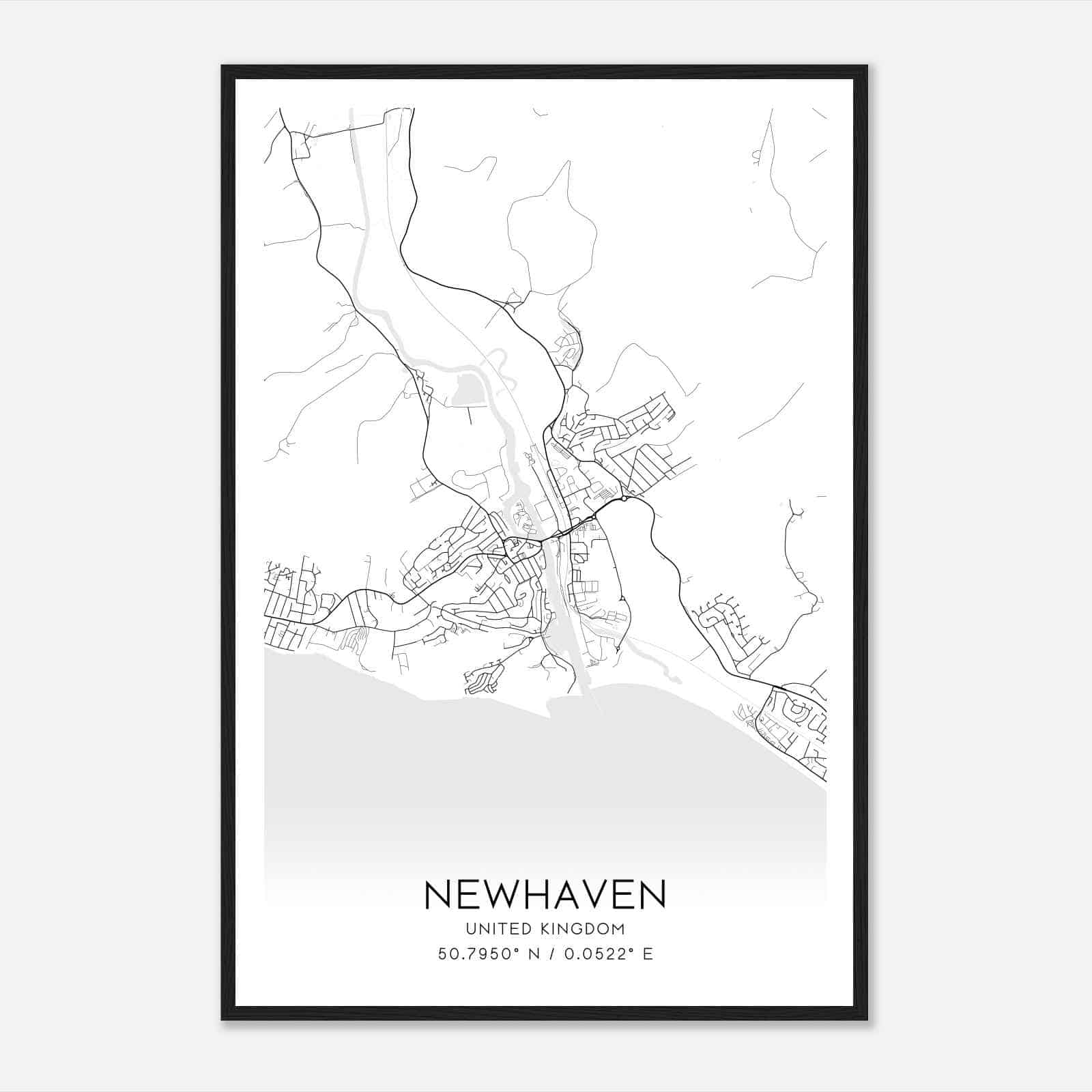 Newhaven United Kingdom Map Poster, Modern Home Decor Wall Art Print