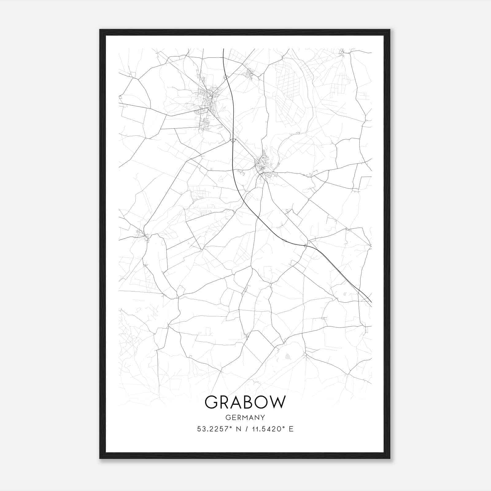 Grabow Germany Map Poster, Modern Home Decor Wall Art Print