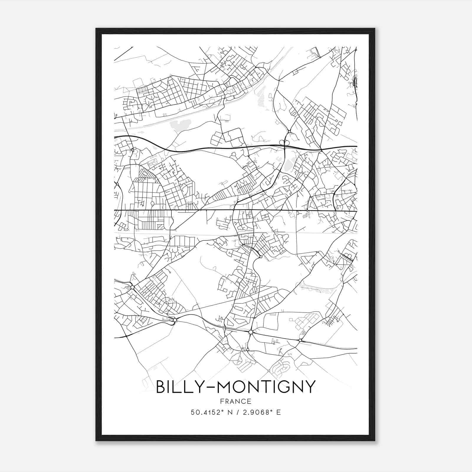 Billy-Montigny France Map Poster, Modern Home Decor Wall Art Print
