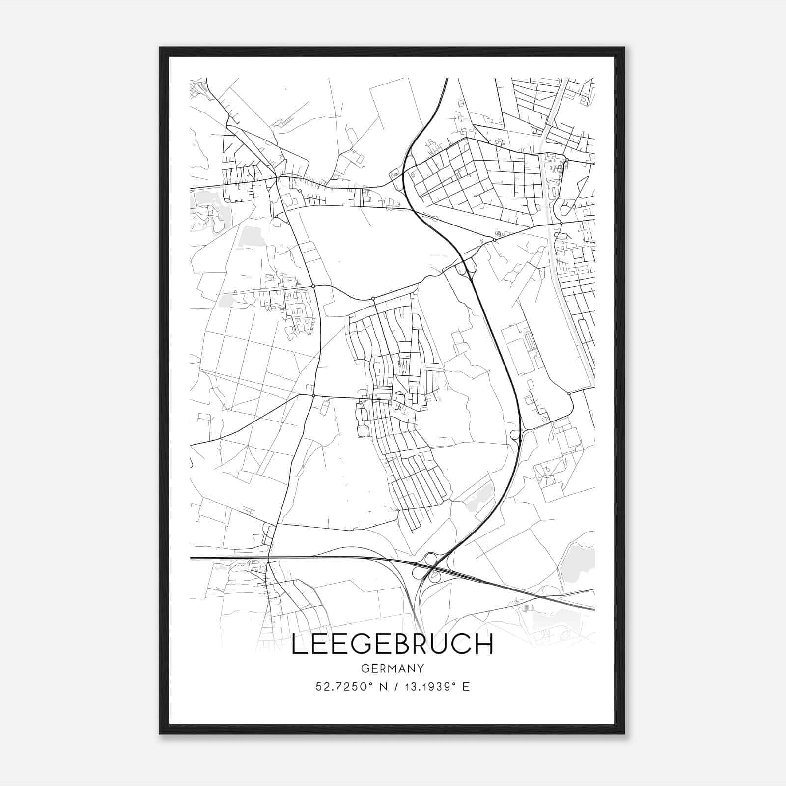 Leegebruch Germany Map Poster, Modern Home Decor Wall Art Print