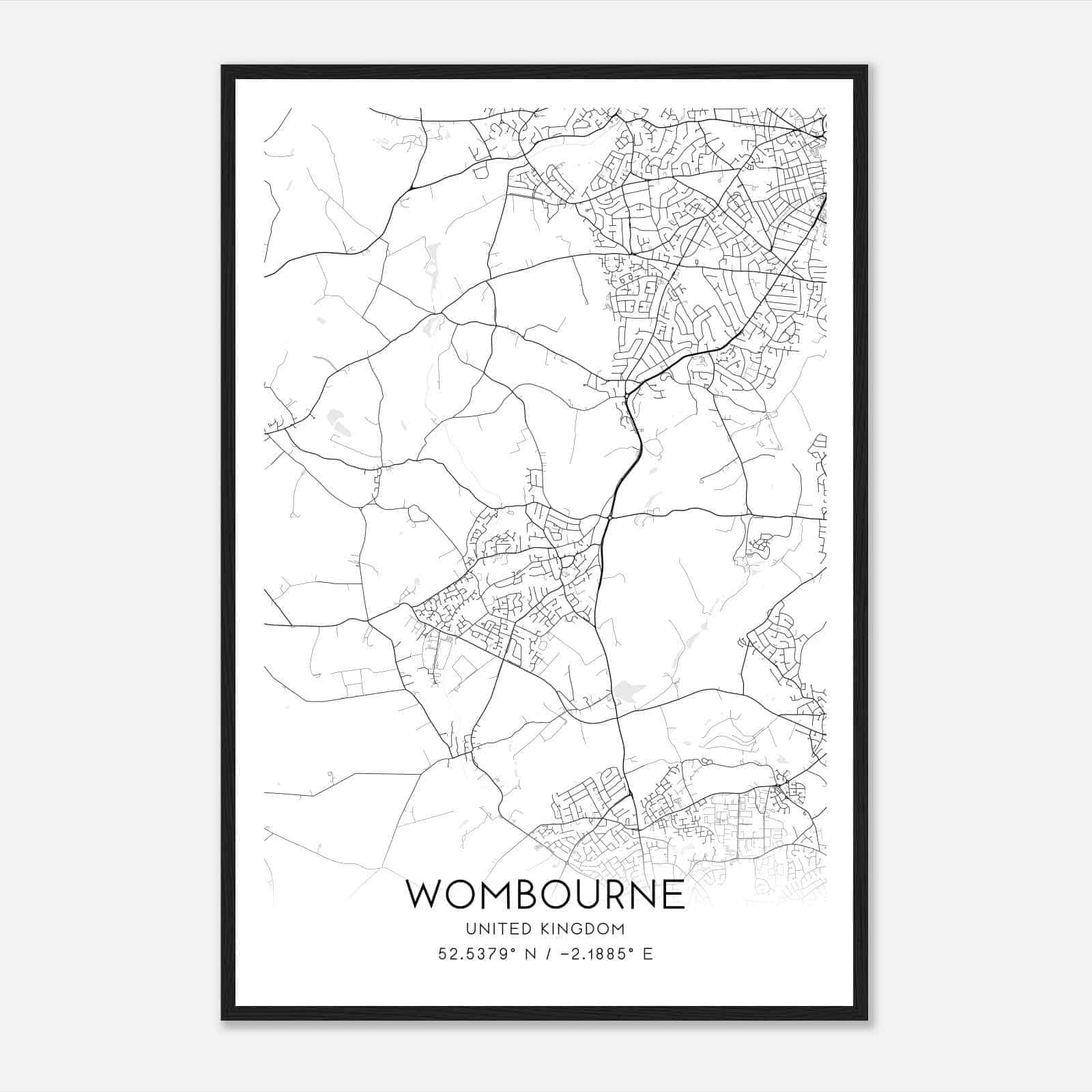 Wombourn United Kingdom Map Poster, Modern Home Decor Wall Art Print