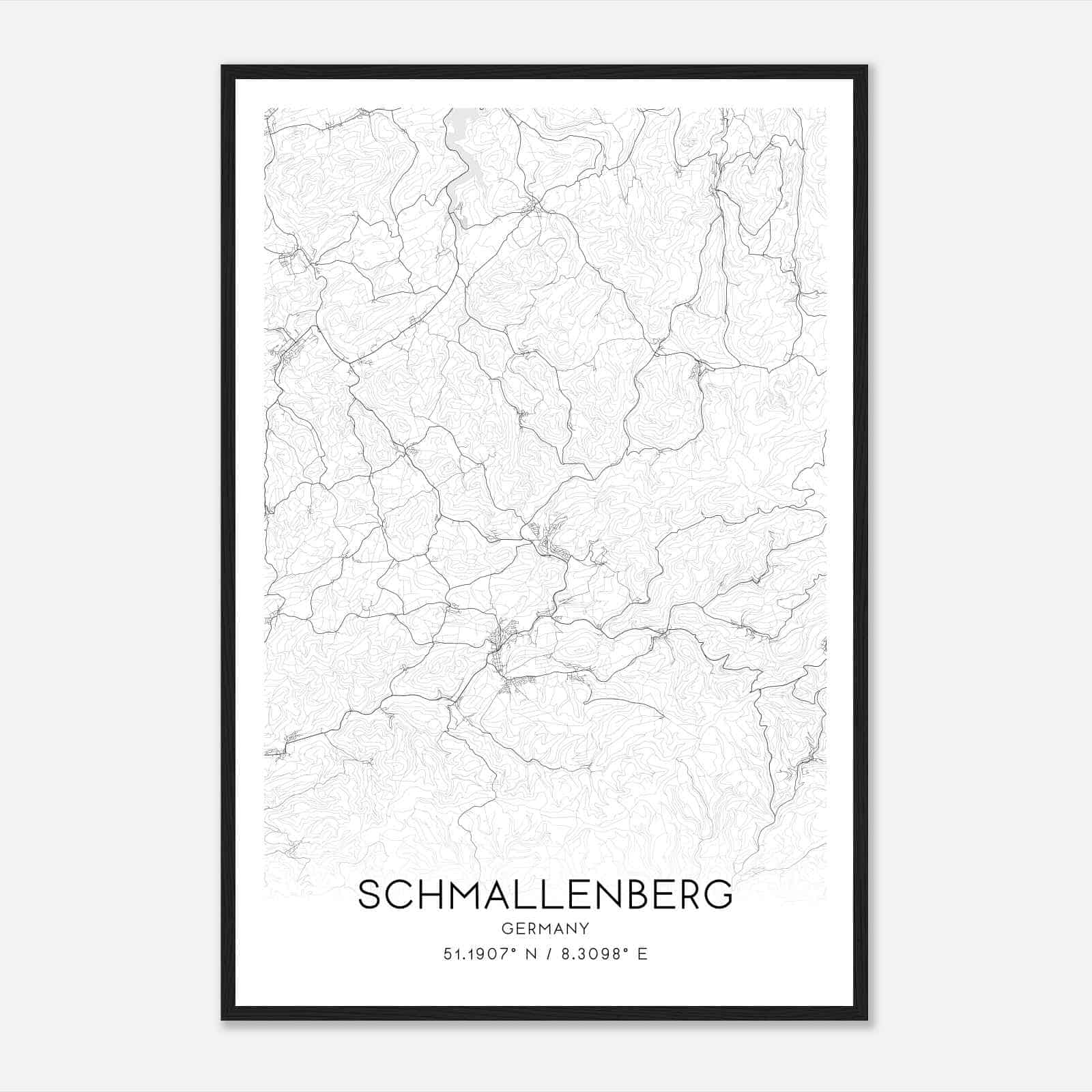 Schmallenberg Germany Map Poster, Modern Home Decor Wall Art Print