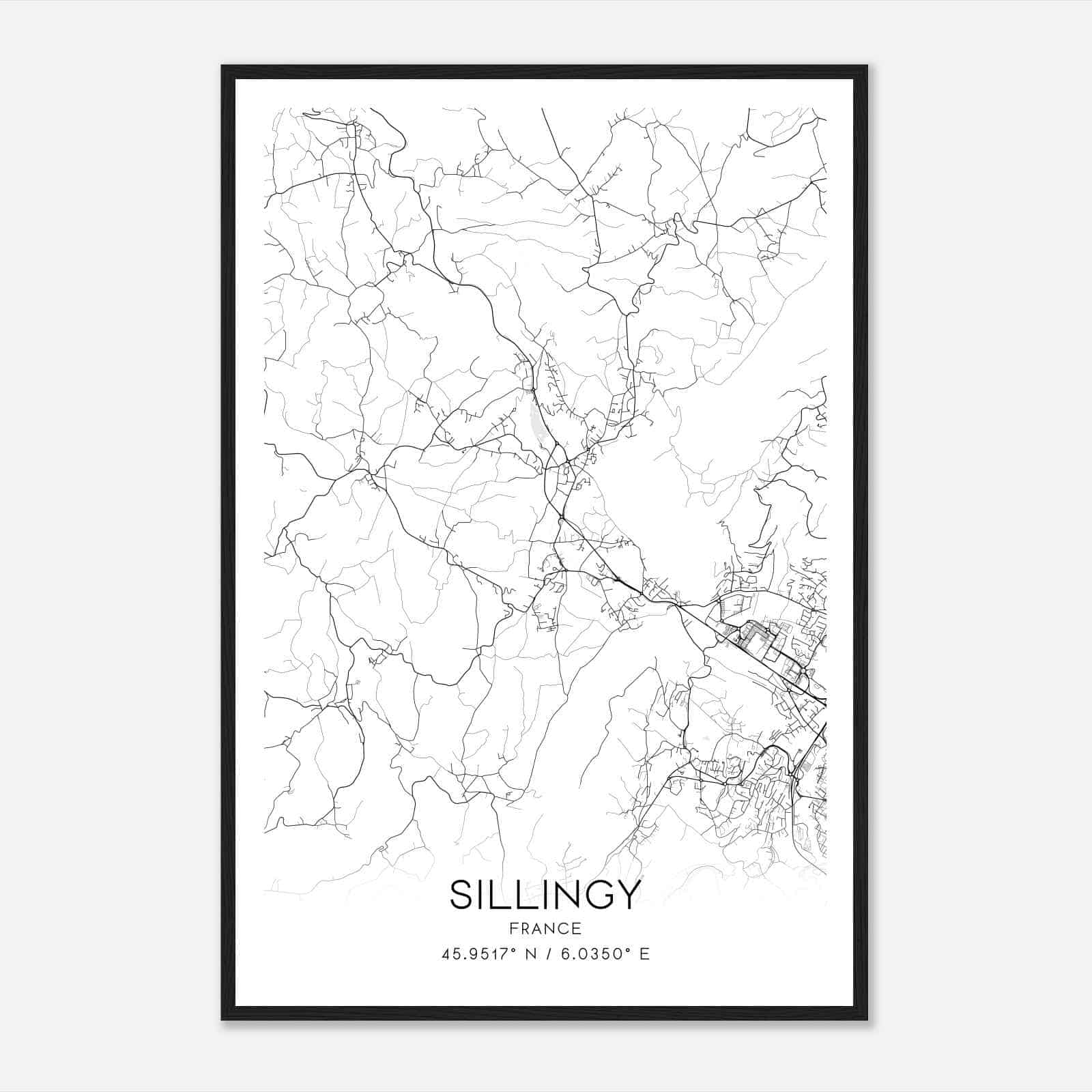 Sillingy France Map Poster, Modern Home Decor Wall Art Print