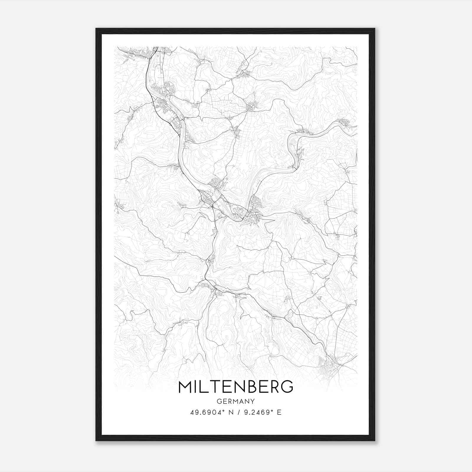 Miltenberg Germany Map Poster, Modern Home Decor Wall Art Print