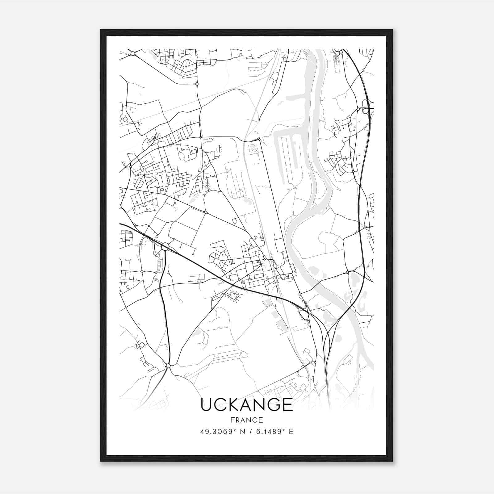 Uckange France Map Poster, Modern Home Decor Wall Art Print