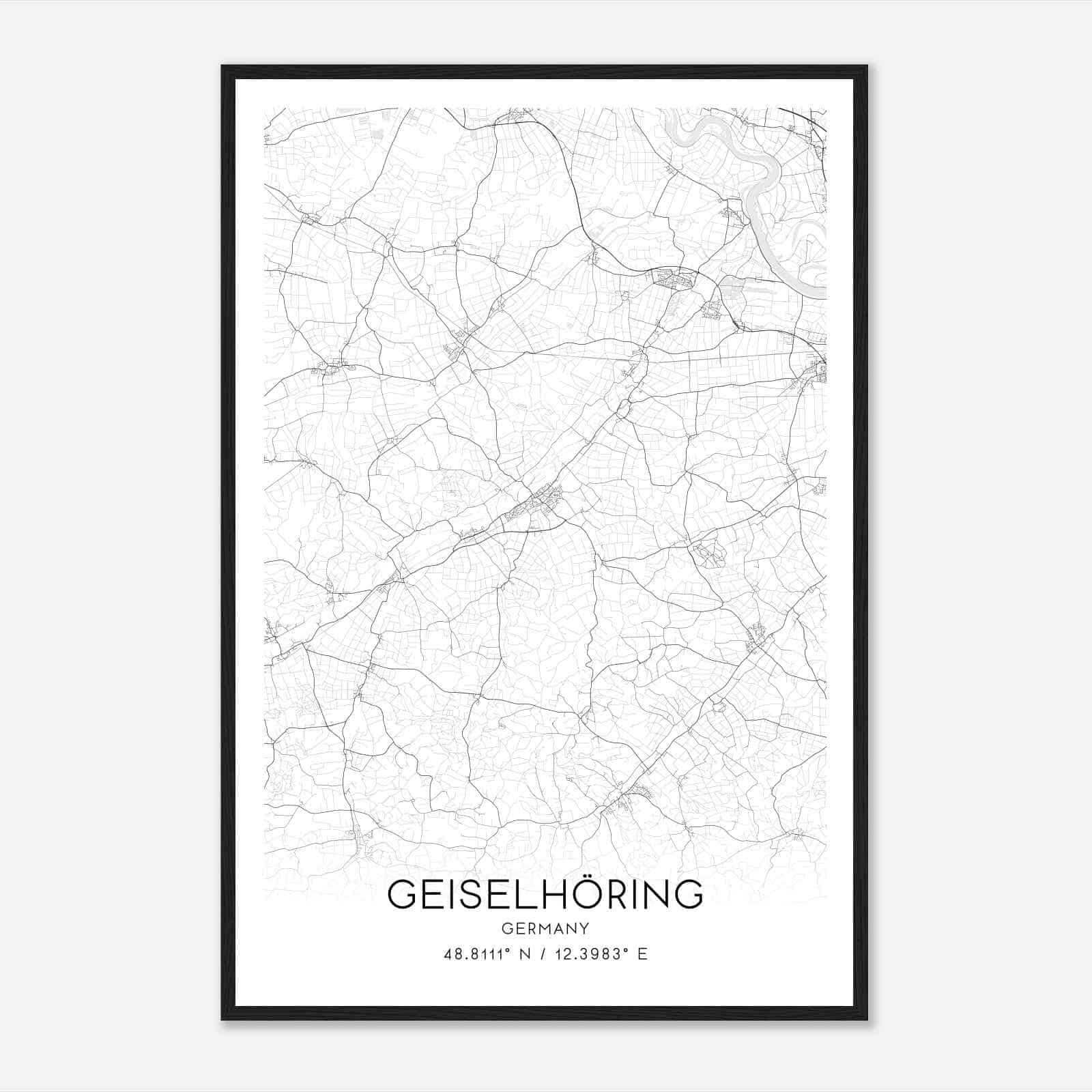 Geiselhoring Germany Map Poster, Modern Home Decor Wall Art Print