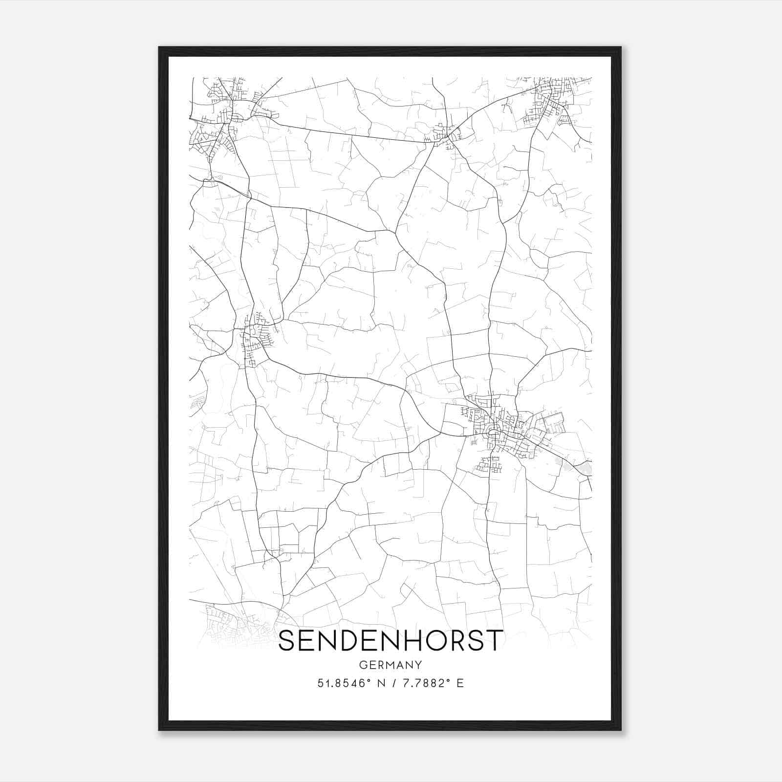 Sendenhorst Germany Map Poster, Modern Home Decor Wall Art Print