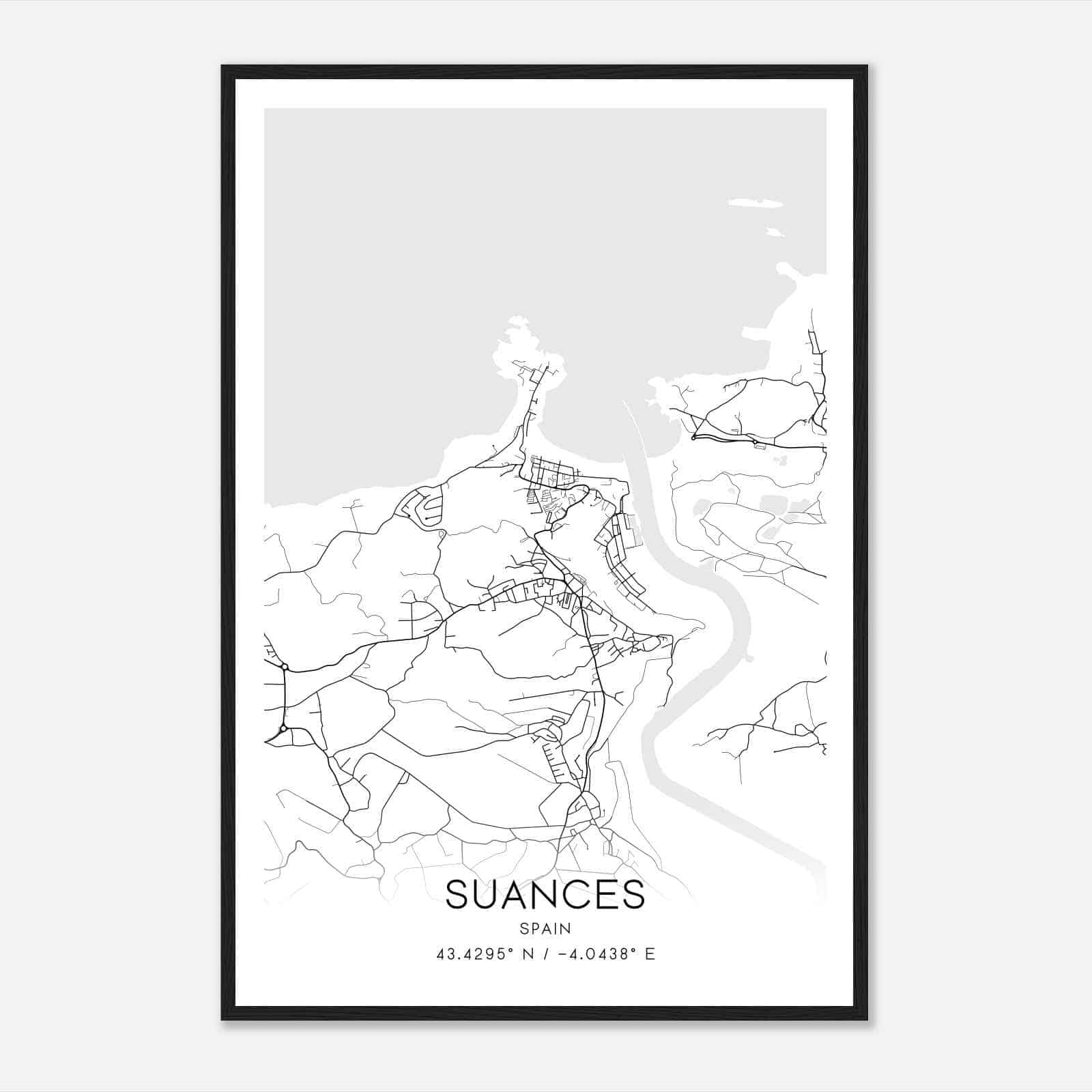 Suances Spain Map Poster, Modern Home Decor Wall Art Print