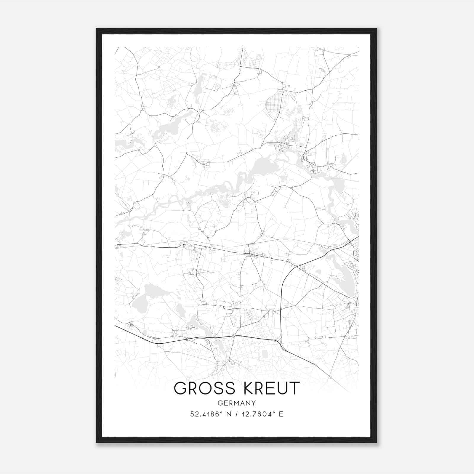 Gross Kreutz Germany Map Poster, Modern Home Decor Wall Art Print