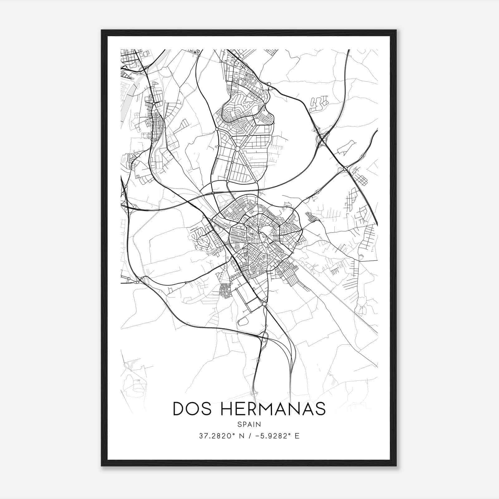 Dos Hermanas Spain Map Poster, Modern Home Decor Wall Art Print