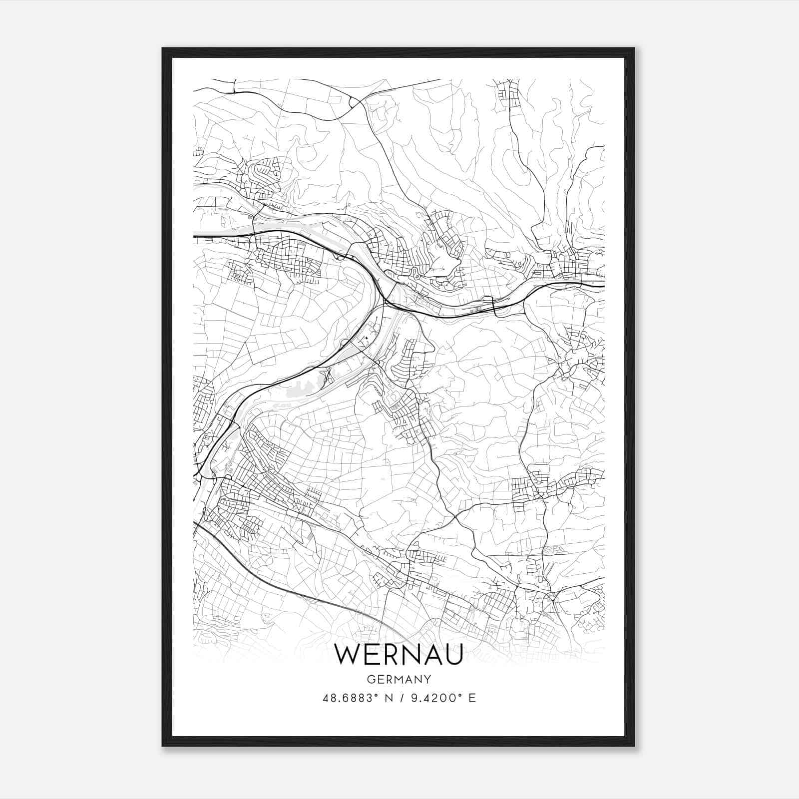 Wernau Germany Map Poster, Modern Home Decor Wall Art Print